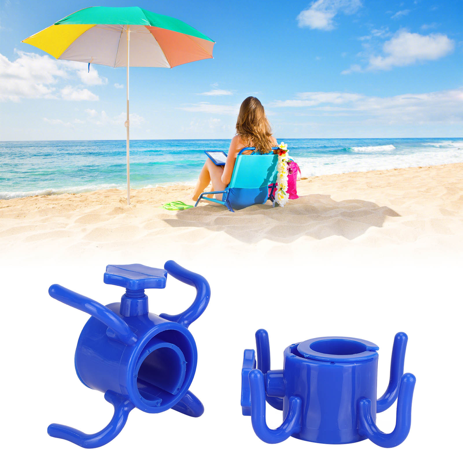 Set Mit 2 Ankern Für Sonnenschirme Im Außenbereich, Vierbeiniger Haken, Blau