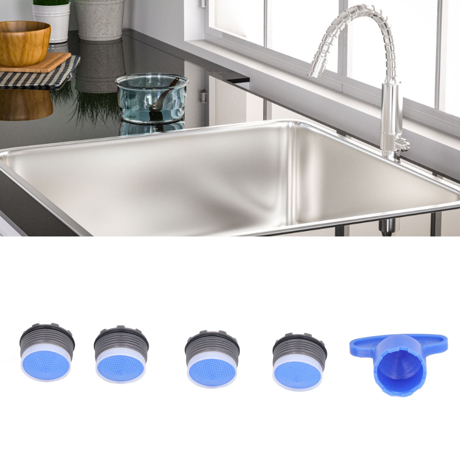 Set Mit 5 M18,5 Mm Wasserhahn-luftsprudlern Mit Schlüssel, Einstecktyp, Geeignet Für Bad- Oder Küchenarmaturen Mit Einem Durchmesser Von M18,5 Mm.