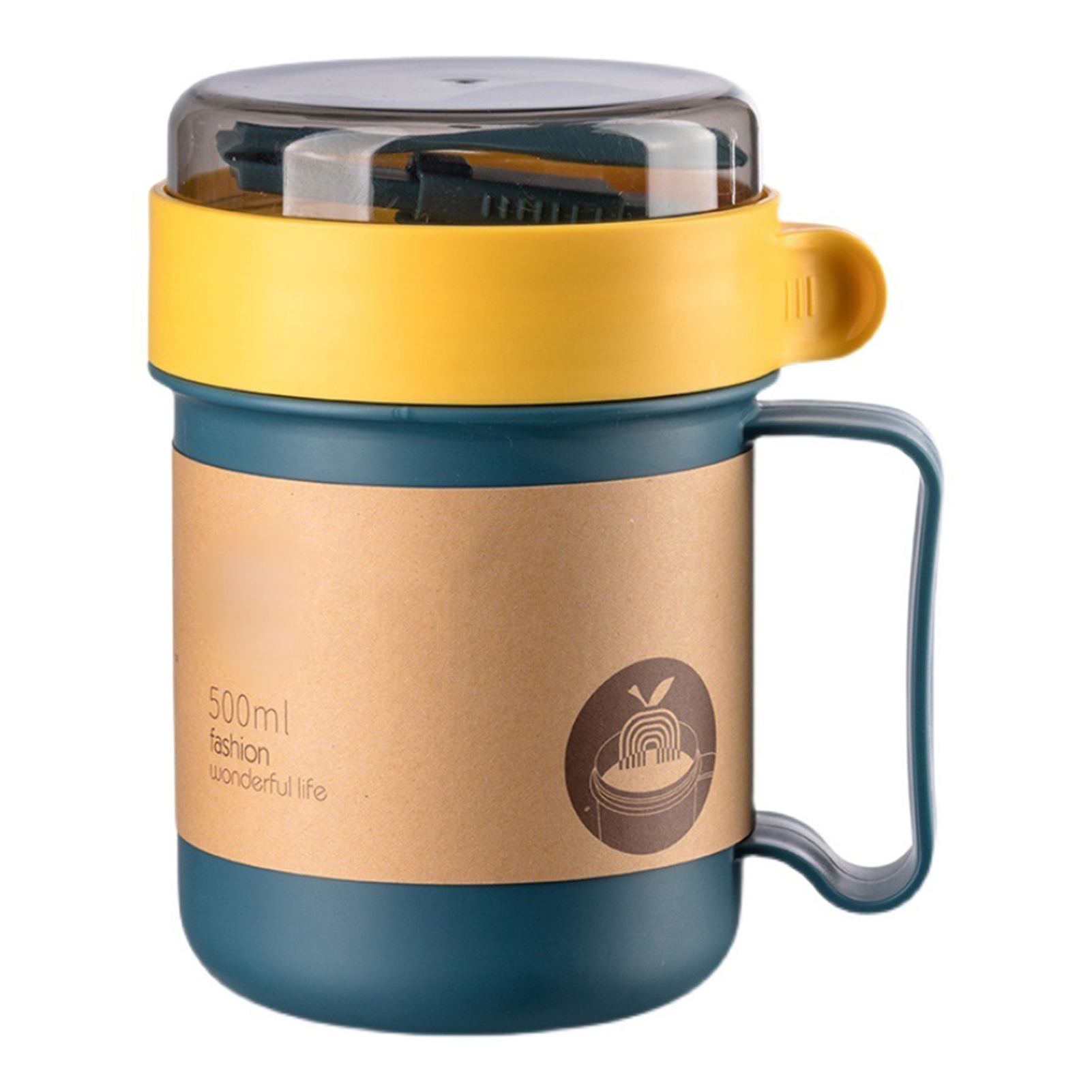Haferflockenbecher, Frühstücksbecher, Haferflockenbecher Mit Deckel Und Löffel, Tragbarer Mikrowellengeeigneter Suppenbecher, 301-500ml Blauer Kunststoffmilchbecher 0238a-3pp.