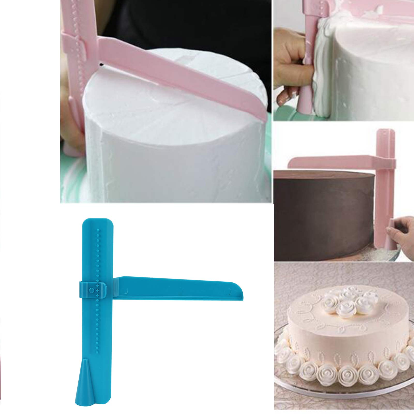Set Mit 2 Höhenverstellbaren Sahneschabern, Kleine Werkzeuge Zum Glätten Von Kuchen, Für Die Heimische Küche Und Backstube (blau).