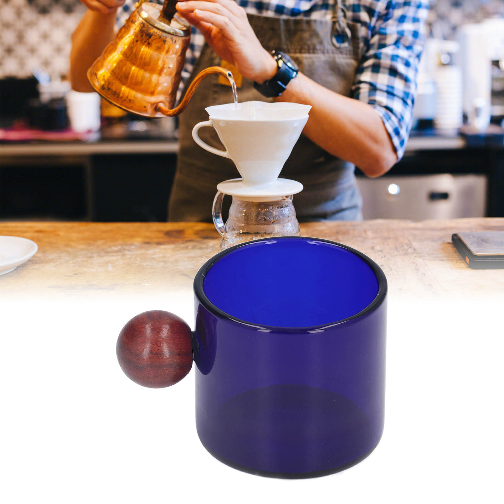 Kaffeegläser, Farbige Gläser, Teegläser, Kaffeesets, Einzelne Gläser, Gläser Mit Holzgriffen, Blaue Gläser Mit Holzkugeln.