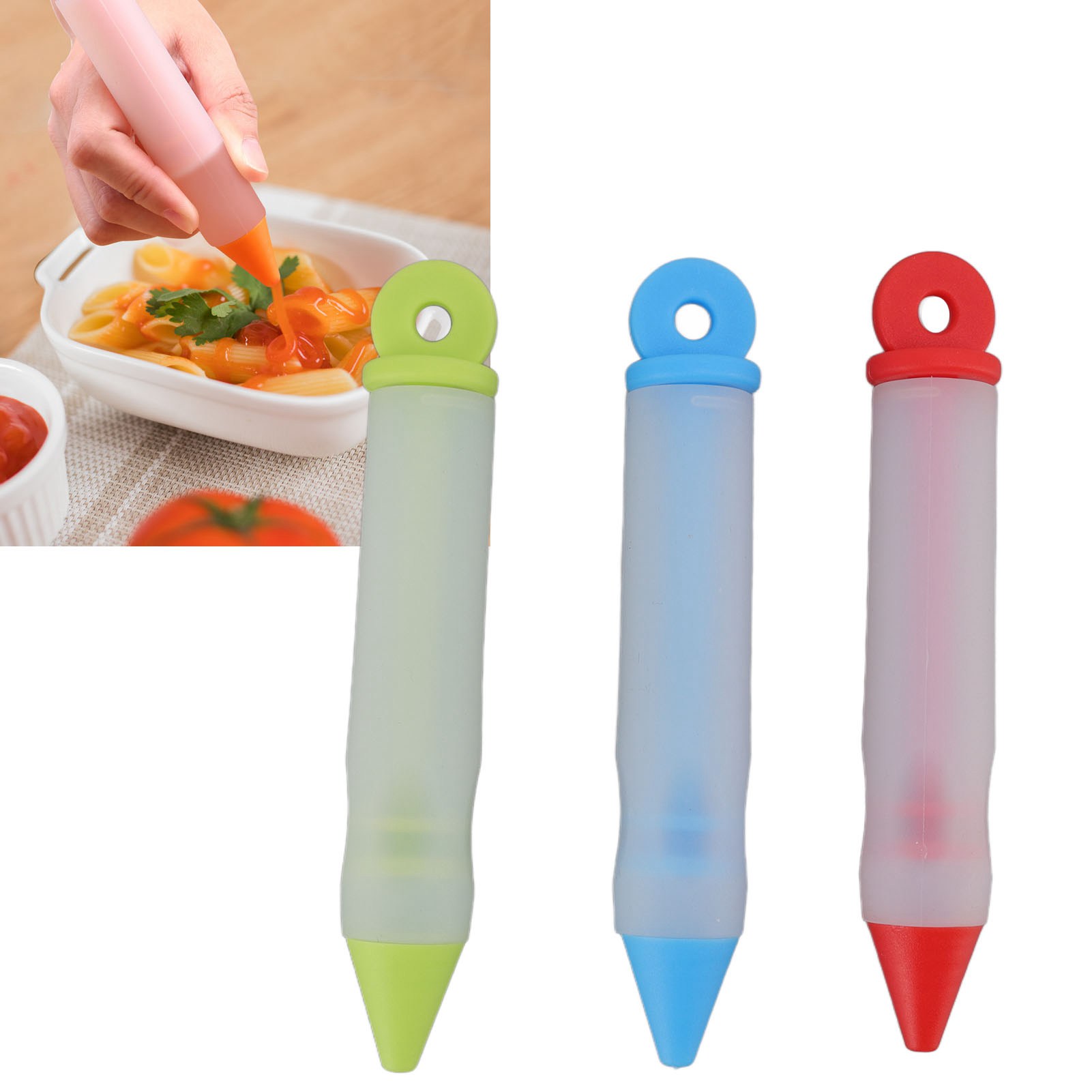 Rote, Grüne Und Blaue Silikon-spritzstifte, Tüllen Für Schokoladenmarmelade Und Sahne, Tortendekorationsstifte, Buttercreme-spender, Backutensilien