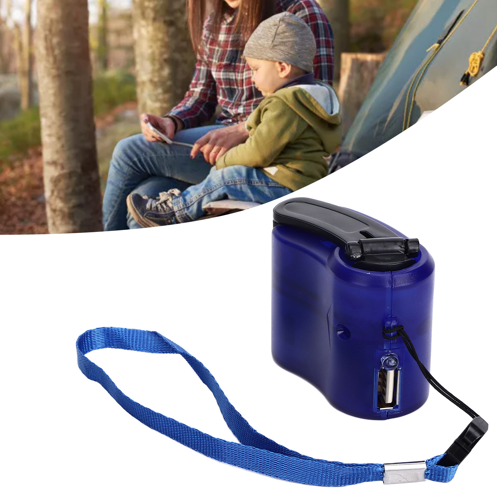 Dies Ist Ein Handbetriebenes Usb-ladegerät/notfall-videoladegerät, Kompatibel Mit Mobiltelefonen, Tablets, Mp3-playern, Radios Usw., Für Die Verwendung Auf Reisen. Es Ist Blau.