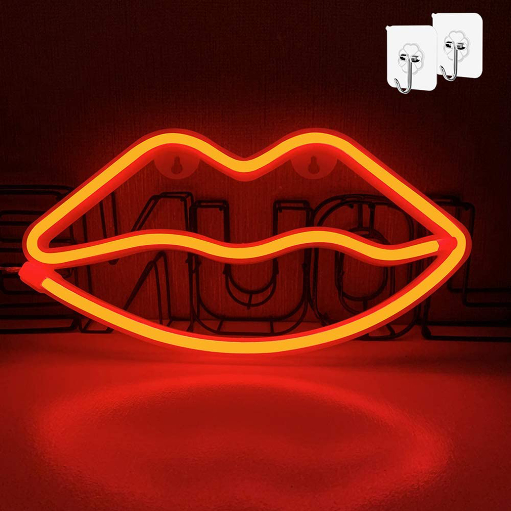 (+usb Dual-modus) Led-neonlicht Mit Separaten Lippen, Elektronisches Neon-weihnachtslicht, Dekoratives Neon-nachtlicht Für Weihnachten Und Valentinstag, Rot.