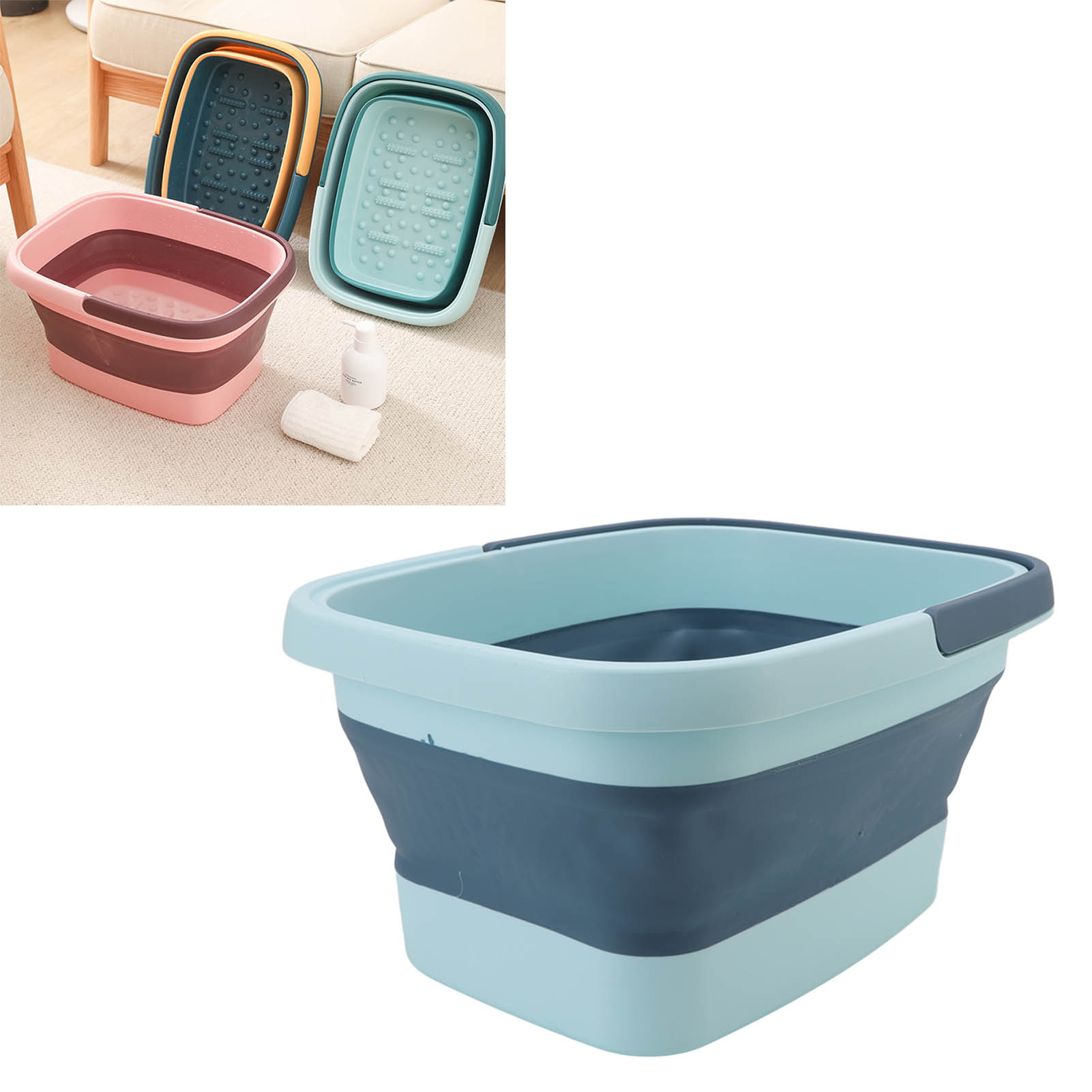 Tragbare, Faltbare Silikon-fußmassagewanne, Fußbadewanne Für Zuhause, Blau
