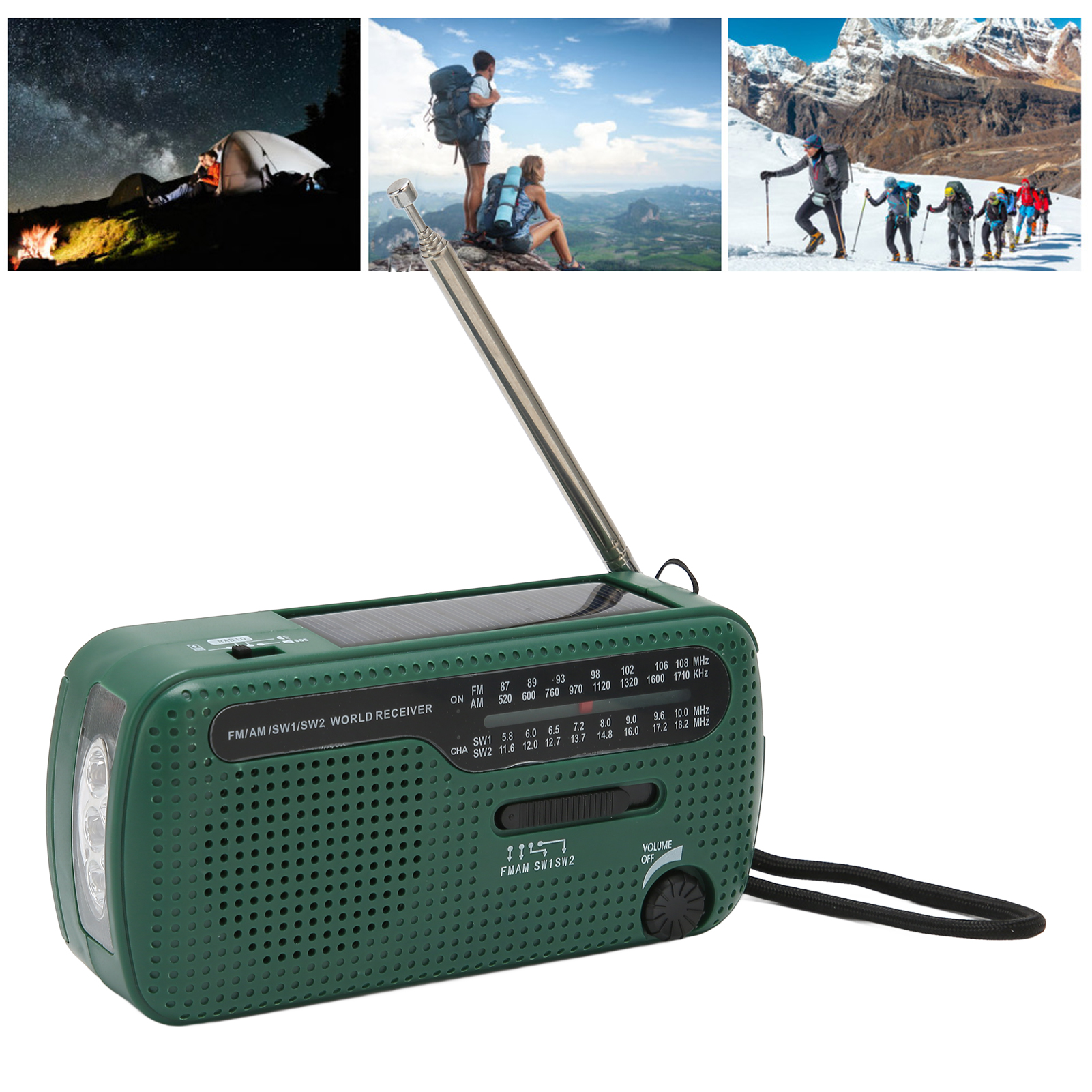 Kurbelradio, Kurbel-led-taschenlampe, Solarbetriebenes Mehrbandradio Am/fm/sw1/sw2, Tragbares Notfallradio Für Den Außenbereich, Grün.