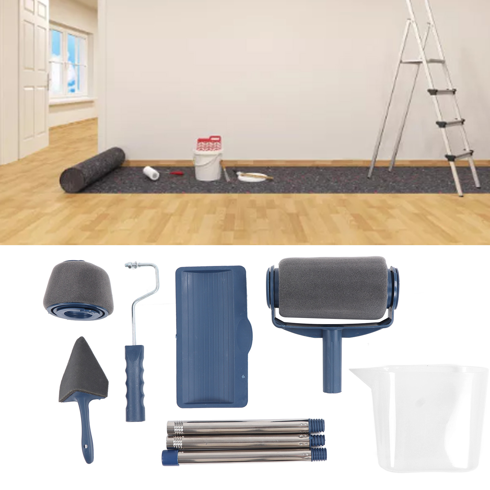 Set Aus Sechs Multifunktionalen Pinseln Mit Nahtloser Gewindewalze, Pinsel Und Eckpinsel