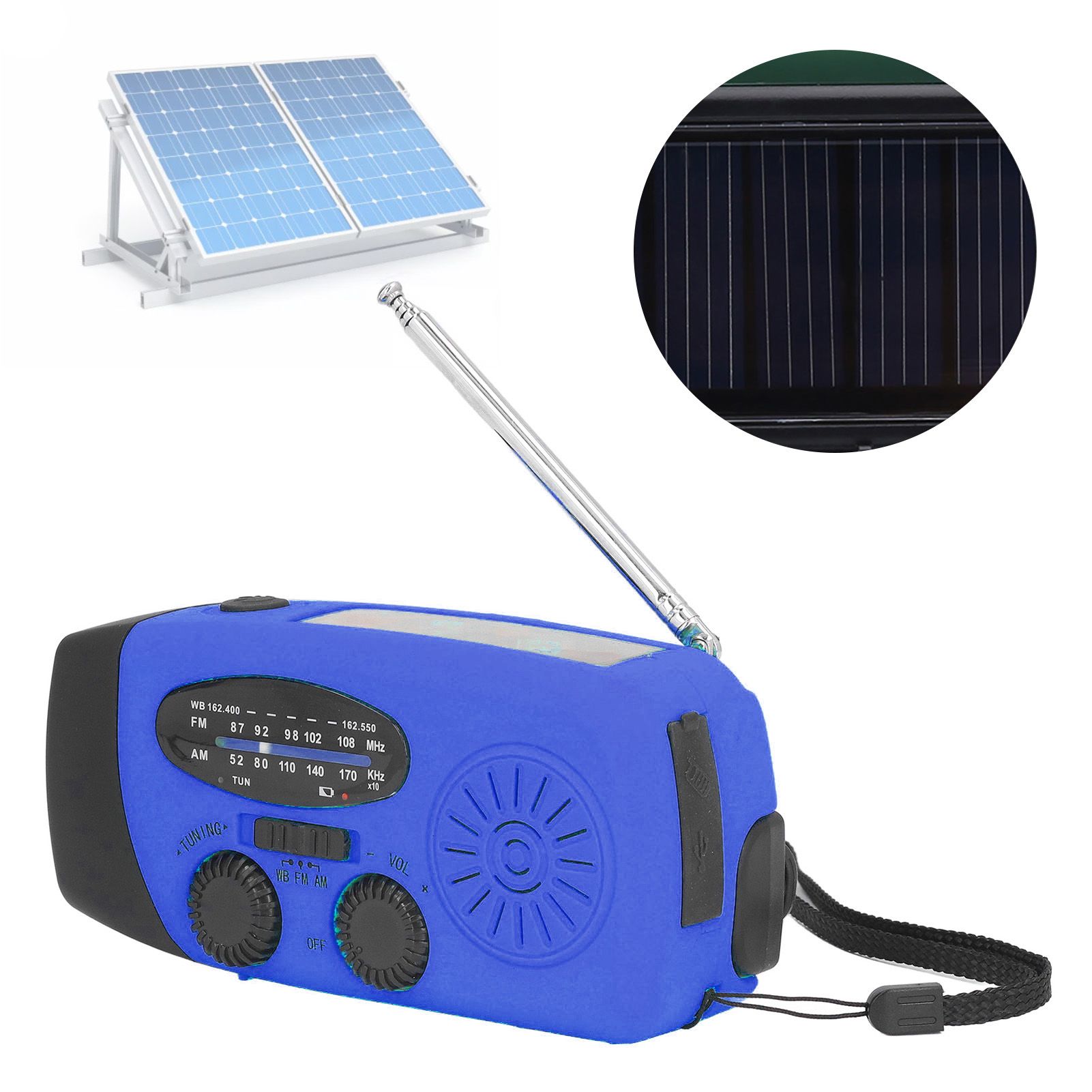 Handkurbel-solarradio, Multifunktionales Solarradio, Handkurbel-taschenlampe Zur Katastrophenvorsorge, Blau, Amerikanisches Modell