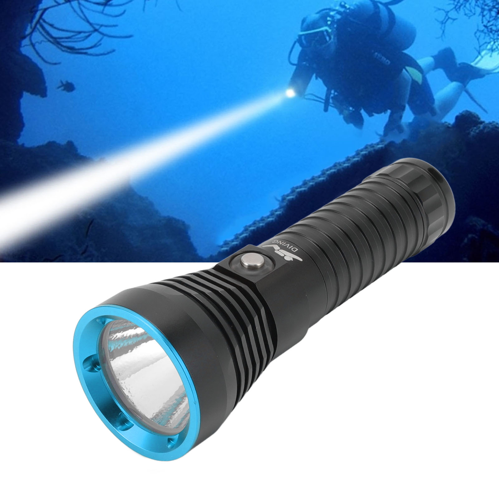 3000 Lm Led-taucherlampe, Wasserdicht Nach Ipx8 Bis 100 M Tiefe, Blau