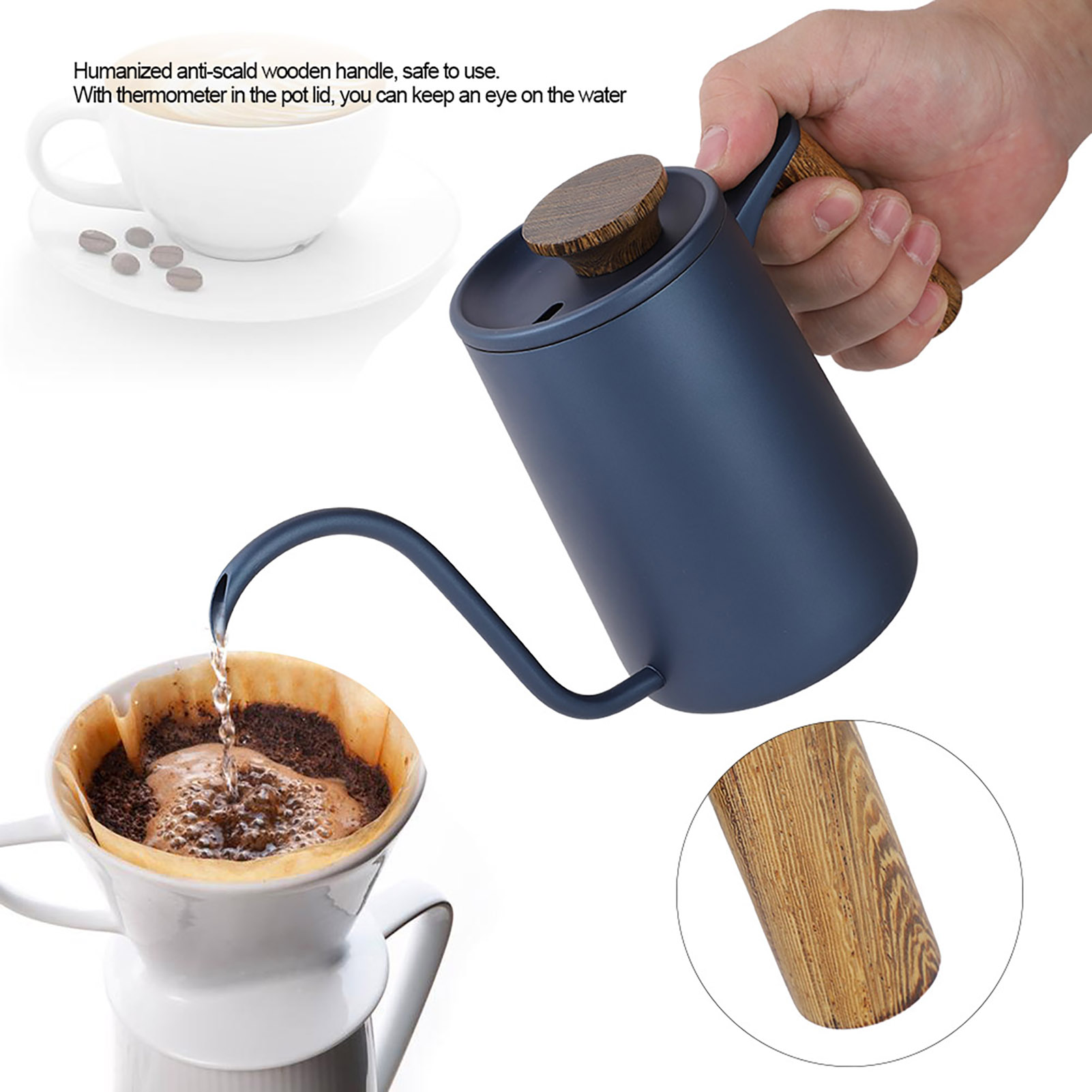 600 Ml Edelstahl-filterkaffeemaschine Mit Griff Und Langem Schwanenhalsauslauf (blau)