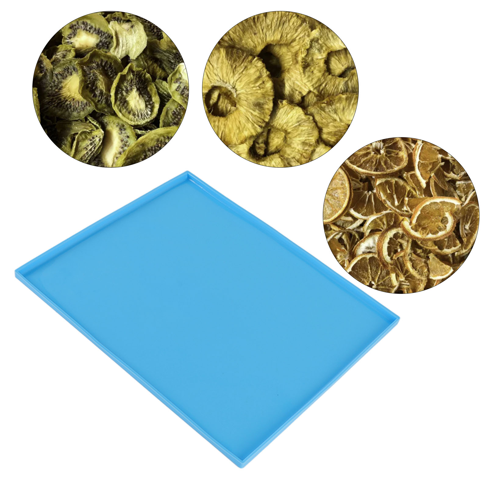 Set Mit 4 Lebensmittelechten Silikon-dörrmatten, Hitzebeständig, Antihaftbeschichtet, Mit Blauem Rand.