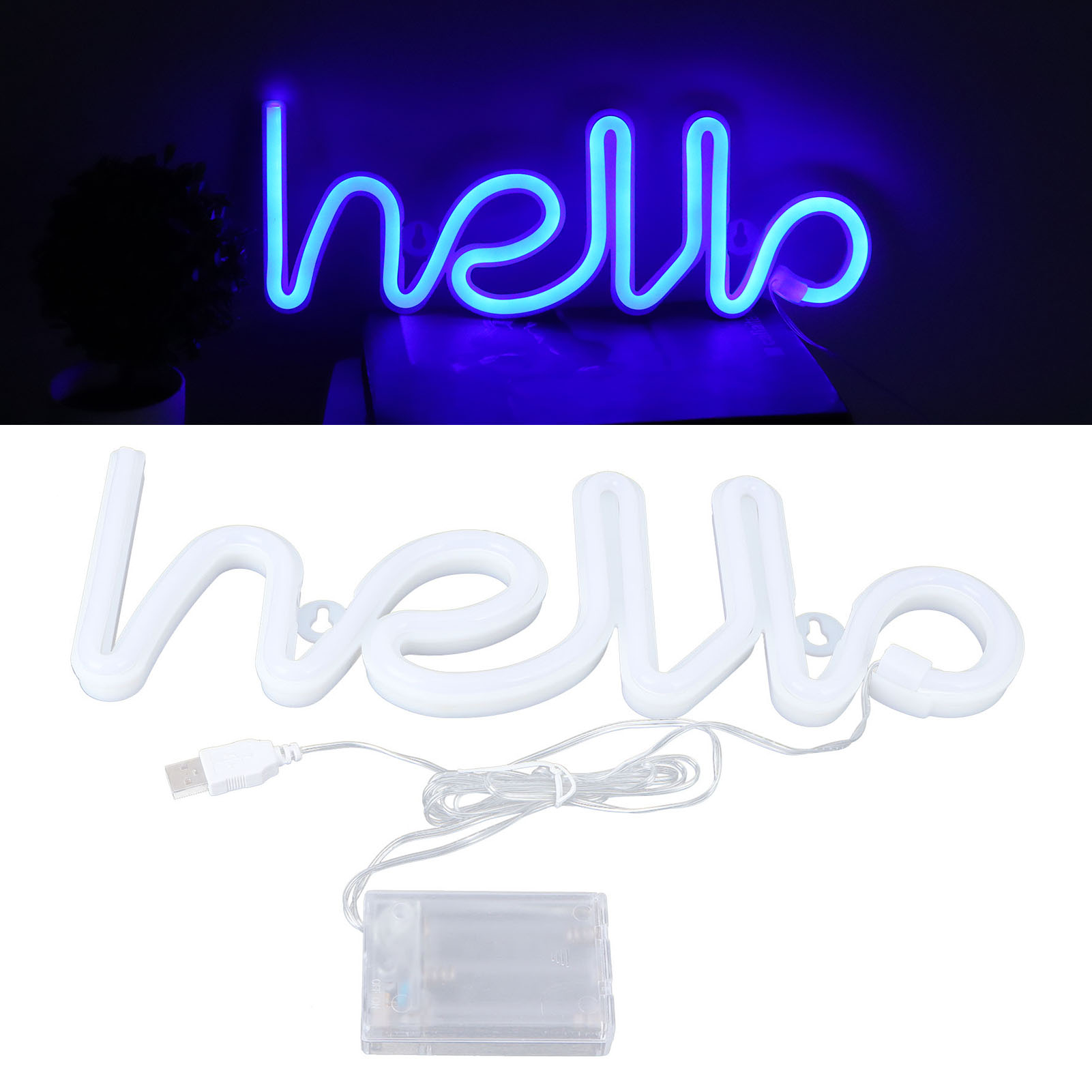 Led-neon-leuchtschild „hallo“ – Wanddekoration Für Hochzeiten/partys – Usb-/batteriebetrieb – Blau