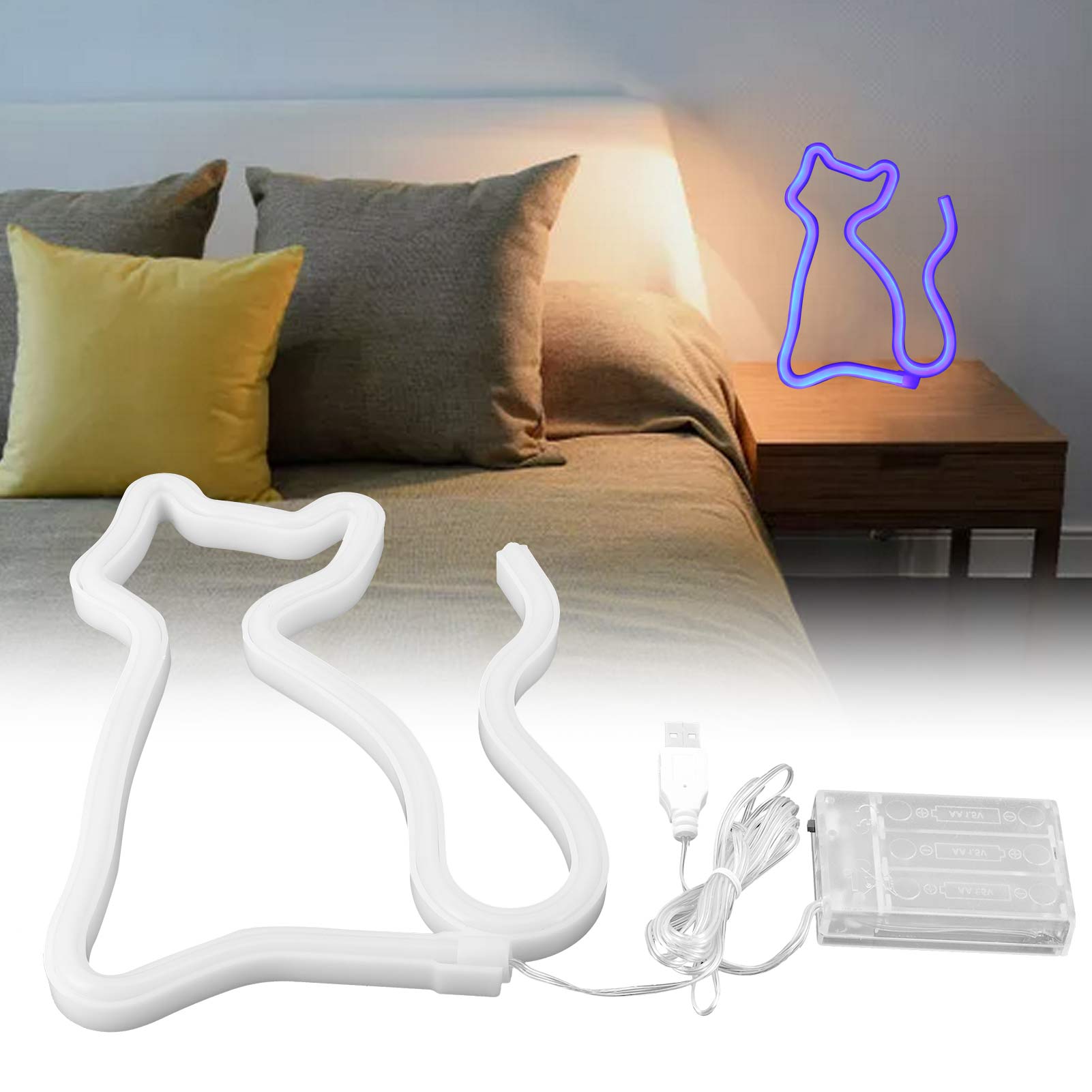 Led-neonleuchte In Katzenform, Dekoration Für Hochzeiten Oder Partys, Usb-/batteriebetrieb, Blau