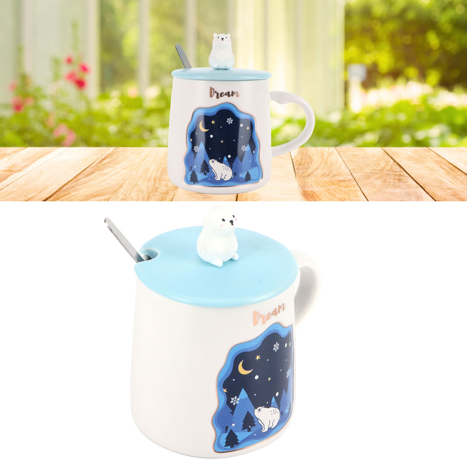 Niedlicher Kaffeebecher Mit Deckel Und Löffel, Geprägtes Tiermotiv, Ideal Für Paare. Drinkingstar Becher
