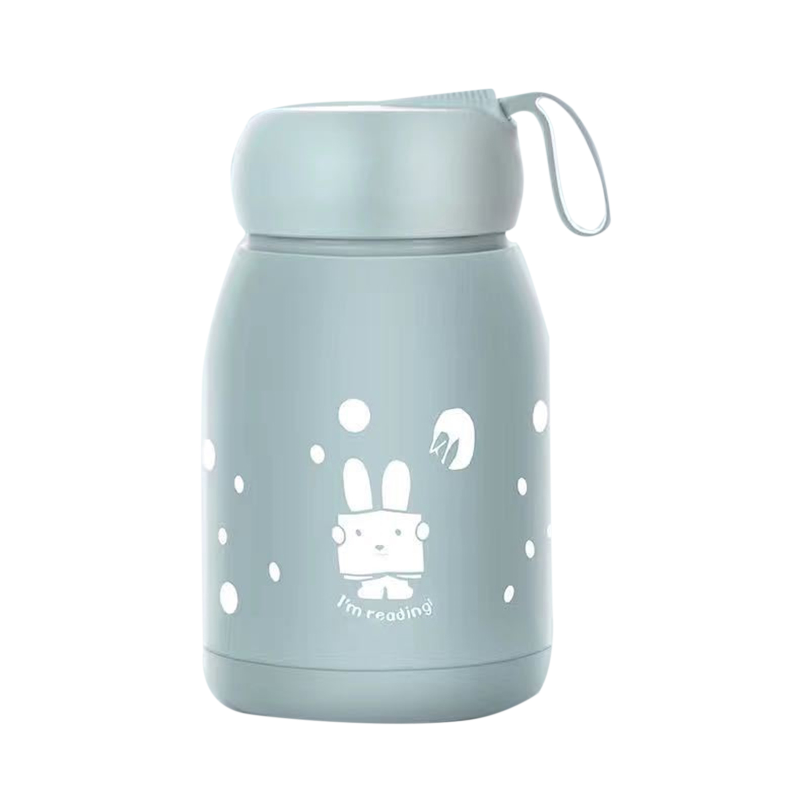 Doppelwandiger, Isolierter Glasbecher Mit Cartoon-hasenmotiv, Blau.
