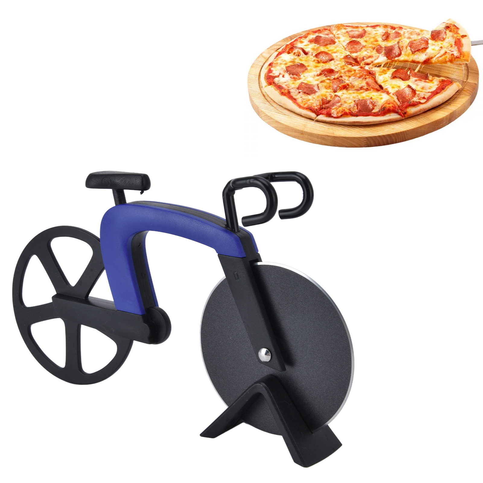 Pizzaschneider, Kreatives Küchengerät, Fahrradförmiger Pizzaschneider, Blau