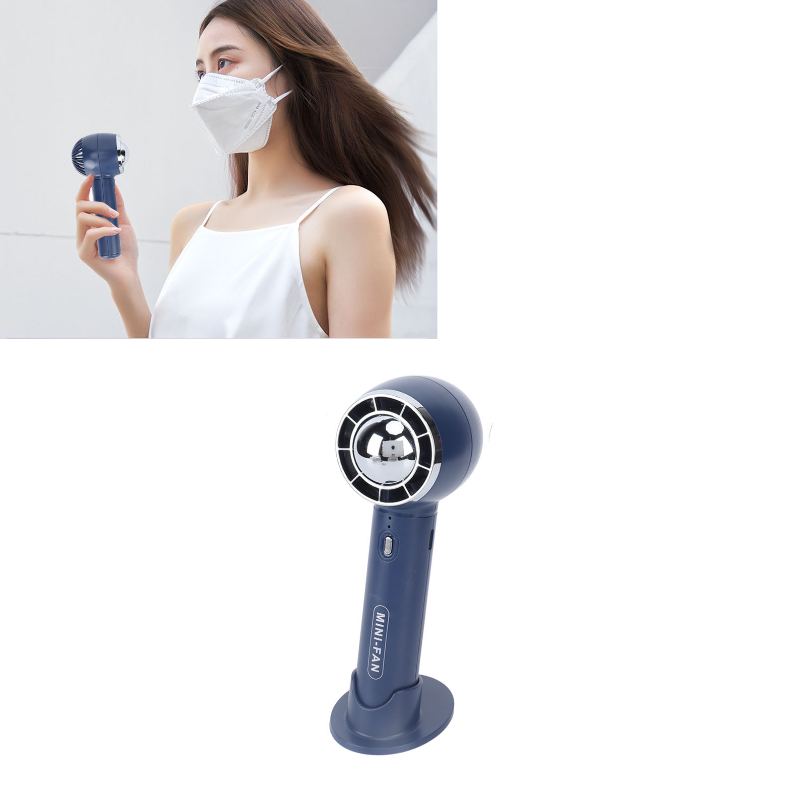 Tragbarer Elektrischer Ventilator Mit Drei Einstellbaren Geschwindigkeiten, Usb-aufladbar, Blau.