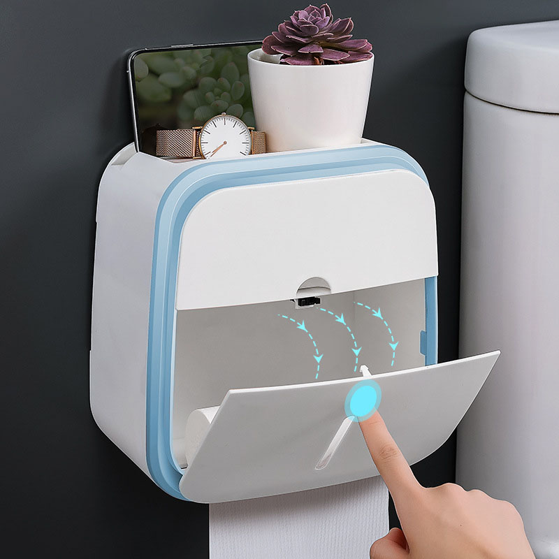 Regal Für Toilettenpapierboxen, Wandaufbewahrung, Handyhalterung Fürs Badezimmer, Box Für Damenbinden, Blau.