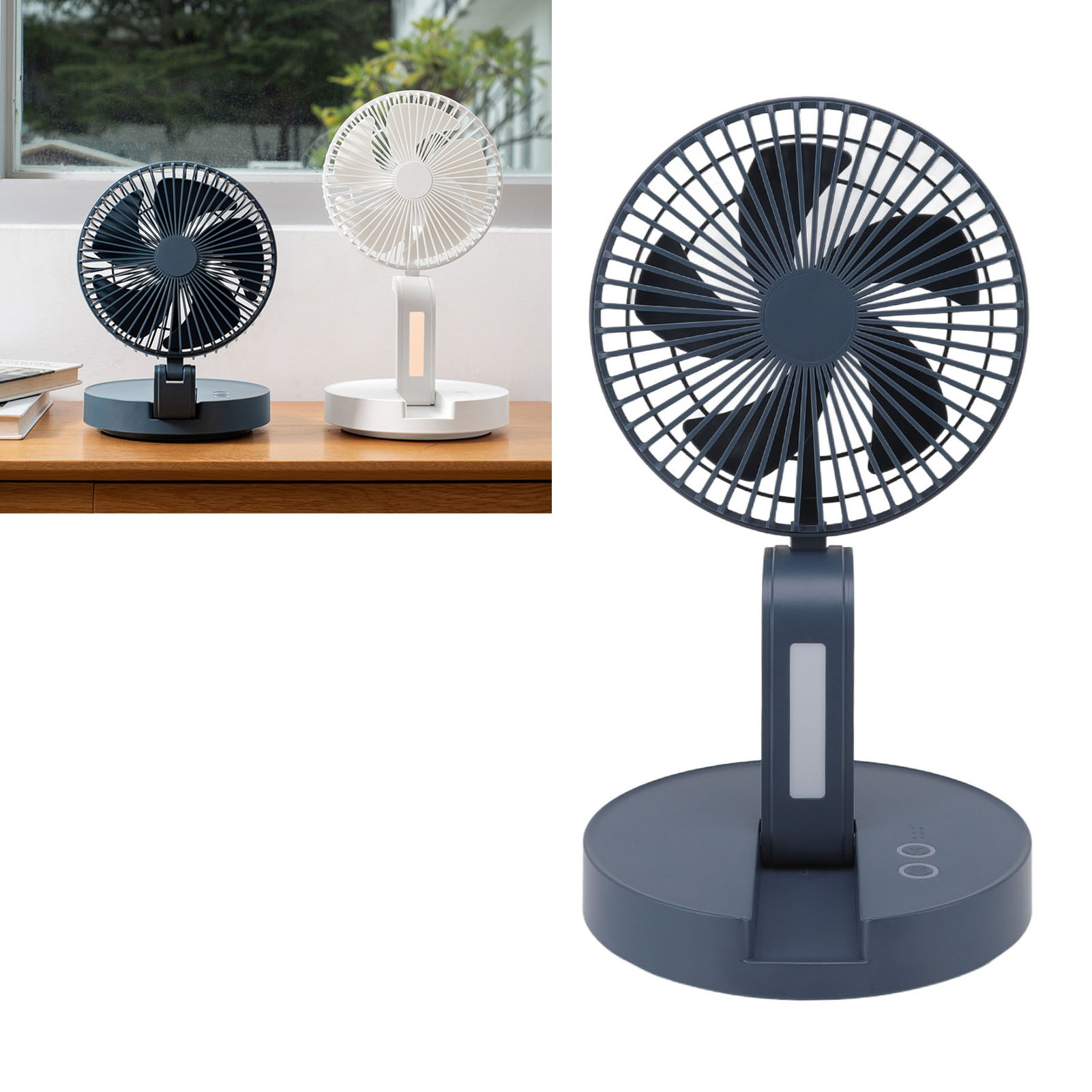 Oszillierender Tischventilator, Faltbarer Ventilator, Wandventilator, Usb-aufladbar, Blau.