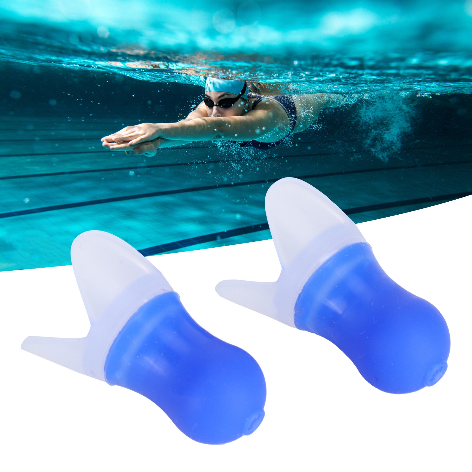 2er-pack Wasserdichte Silikon-ohrstöpsel Zur Lärmreduzierung, Zum Schwimmen Und Für Flugreisen (blau, Größe L + Box)