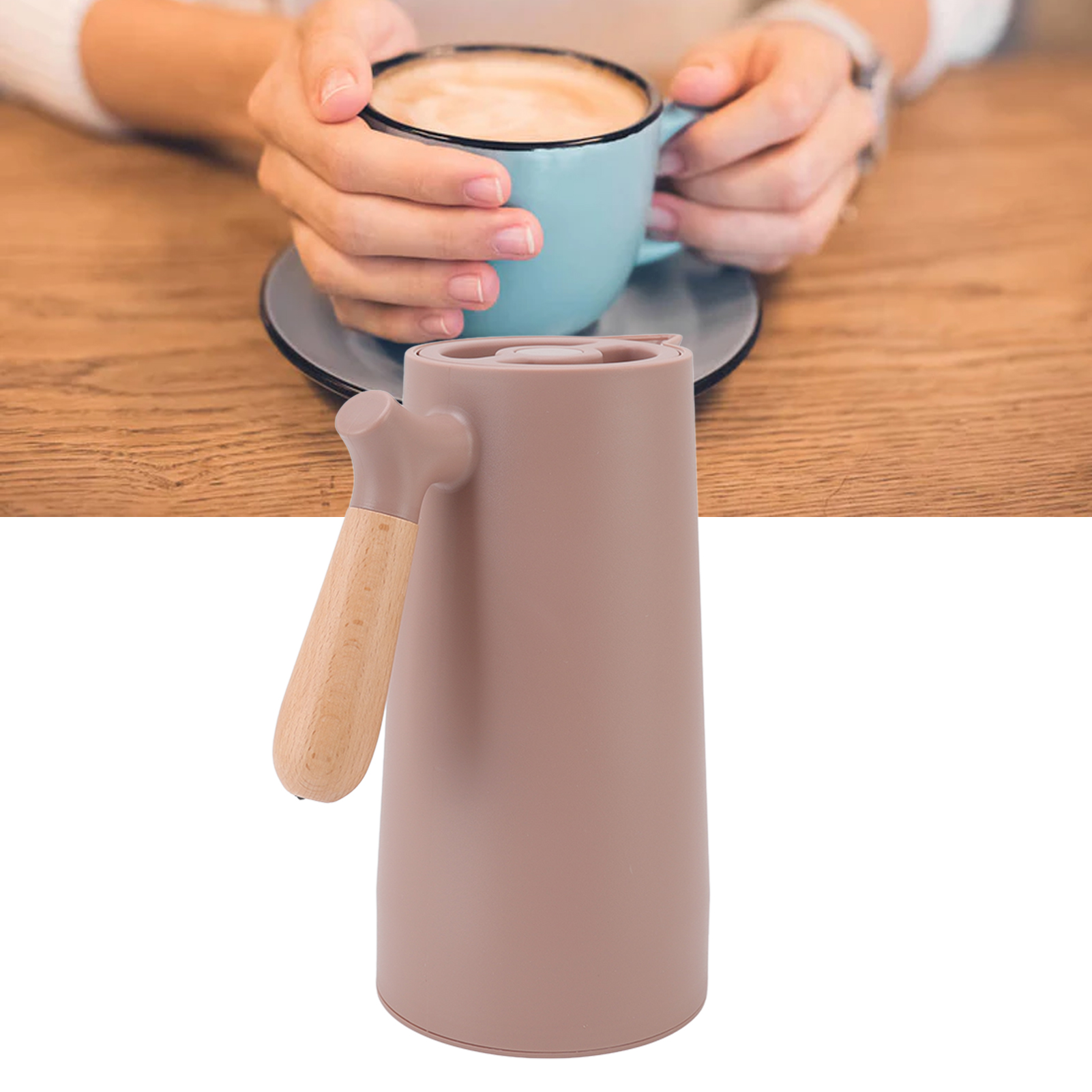 1-liter-thermoskanne Mit Buchenholzgriff, Kaffeemaschine, Schlichte Und Elegante Isolierflasche, Braune Farbe
