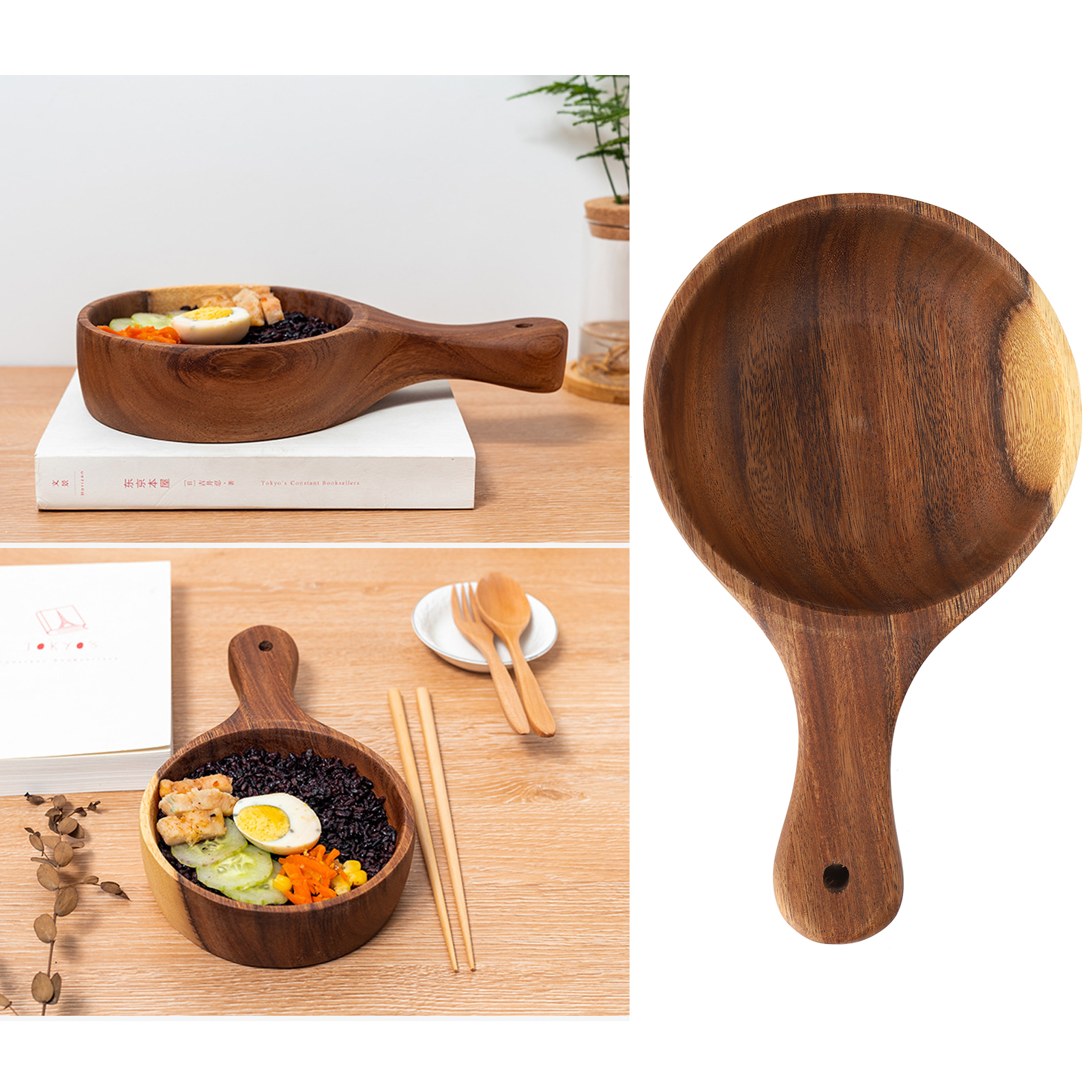 Lebensmittelechte Salatschüssel Aus Holz Mit Griff, Ideal Zum Servieren Von Kimchi Und Obst. Küchenaccessoire Für Zuhause.