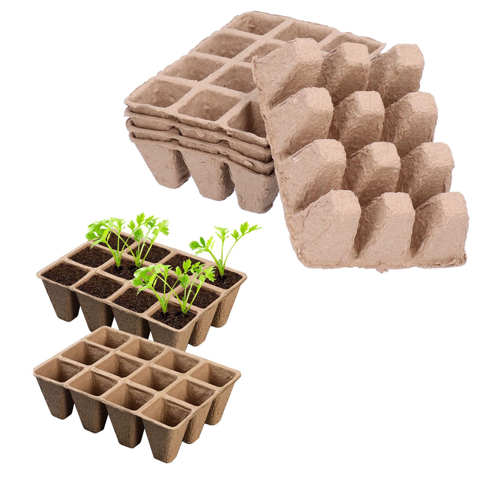 Set Mit 10 Biologisch Abbaubaren Torftöpfen Aus Torfpapier Mit 12 Fächern, Gartenzubehör