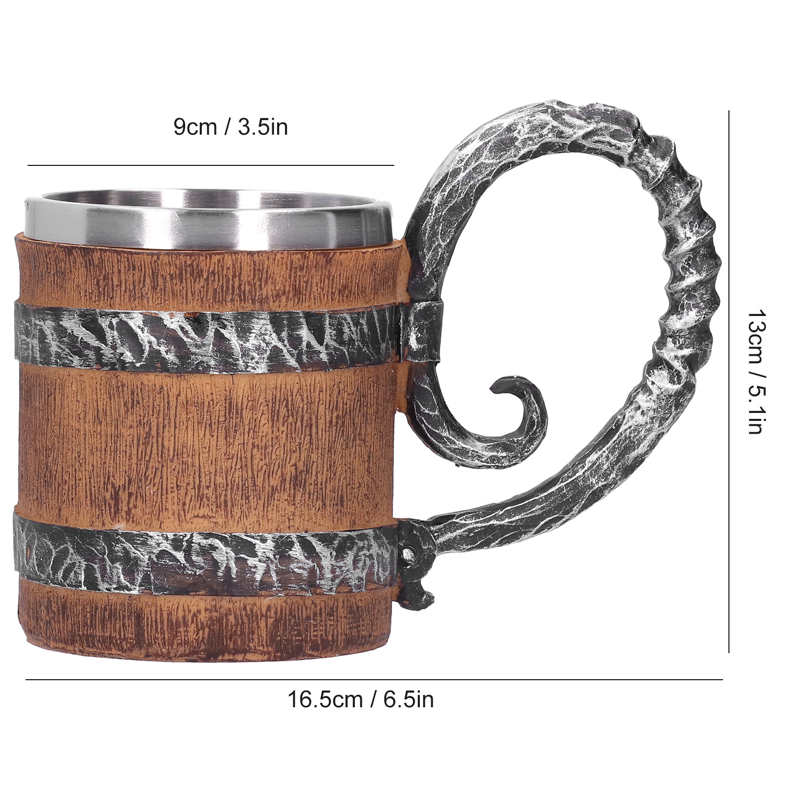 Harzbecher Im Eichenfass-stil, Personalisiert, Vintage-wikinger-stil, Edelstahl, Handgefertigt