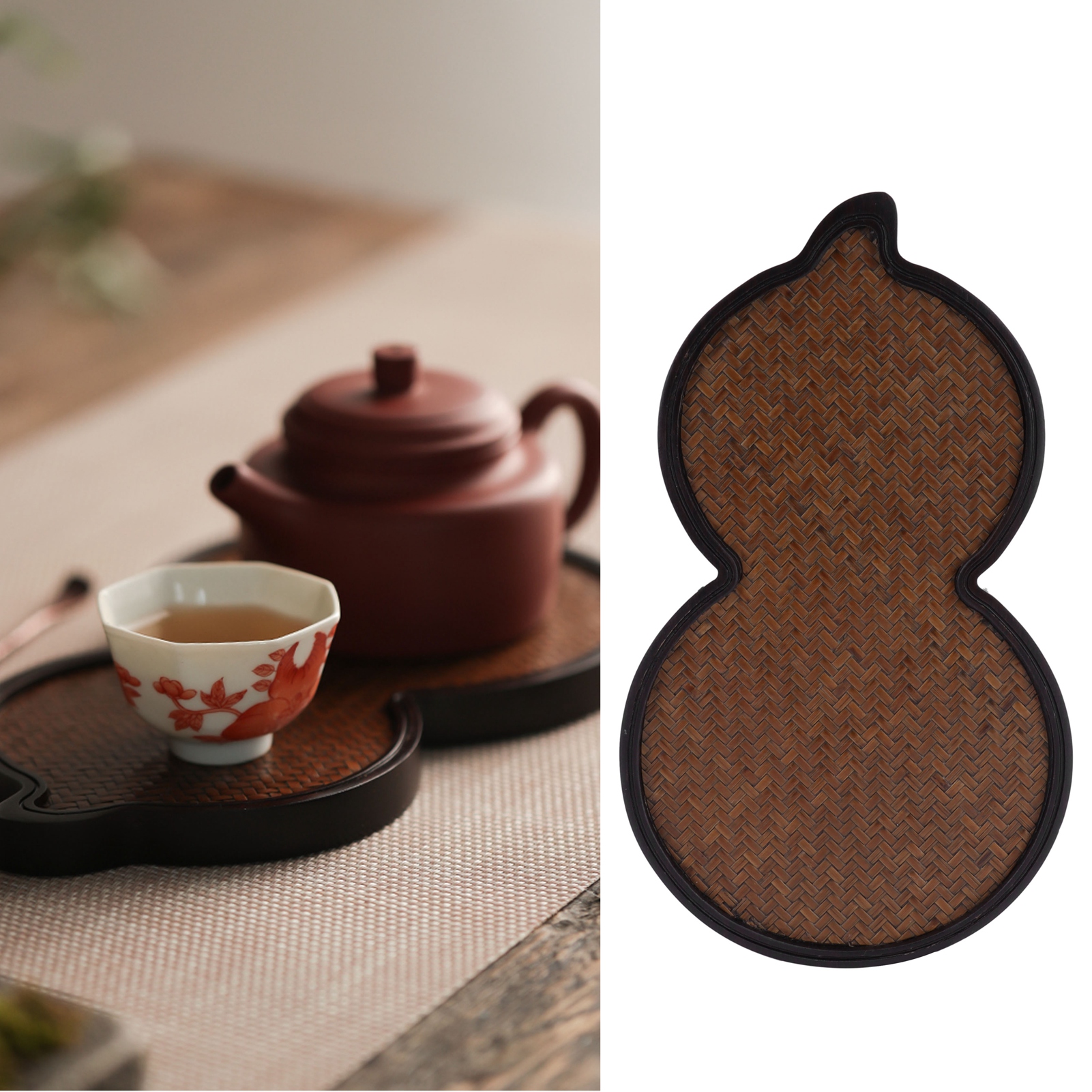Teetablett Aus Bambus Mit Matter Oberfläche, Kleiner Teeteller Zum Servieren Von Tee, Untertassen, Kalebasse Für Die Teezeremonie