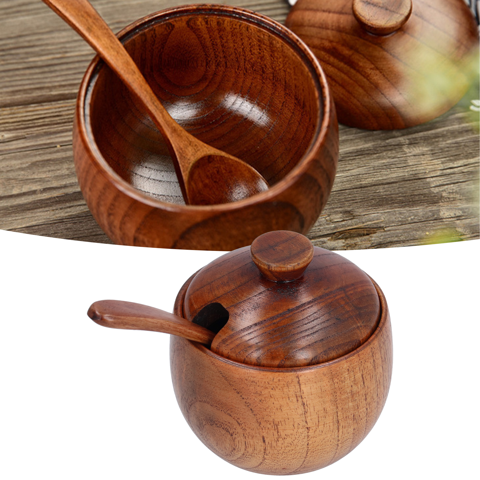 Gewürzglas Mit Löffeldeckel, Salzbehälter Aus Holz Für Küche Und Restaurant