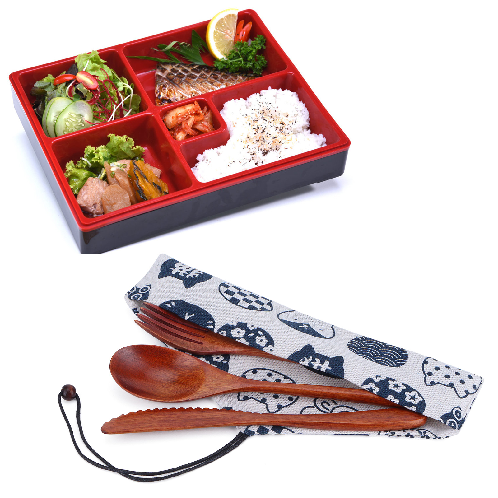 Tragbares Holzbesteckset Bestehend Aus Löffel, Gabel Und Messer, Inklusive Tasche.