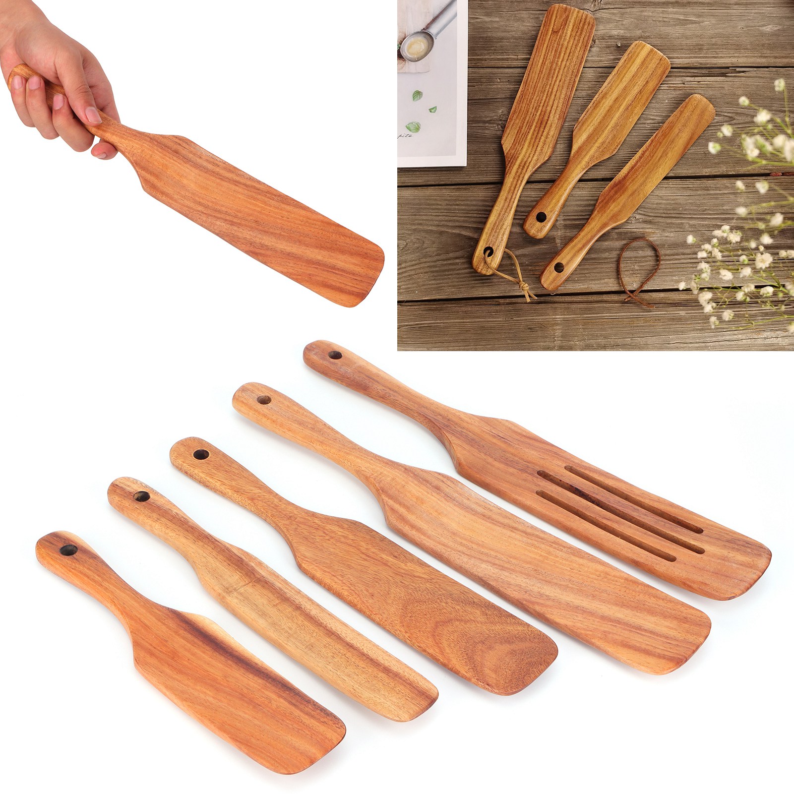 Set Mit 5 Steakspateln Aus Holz, Das Ideale Küchenutensil Für Zu Hause.