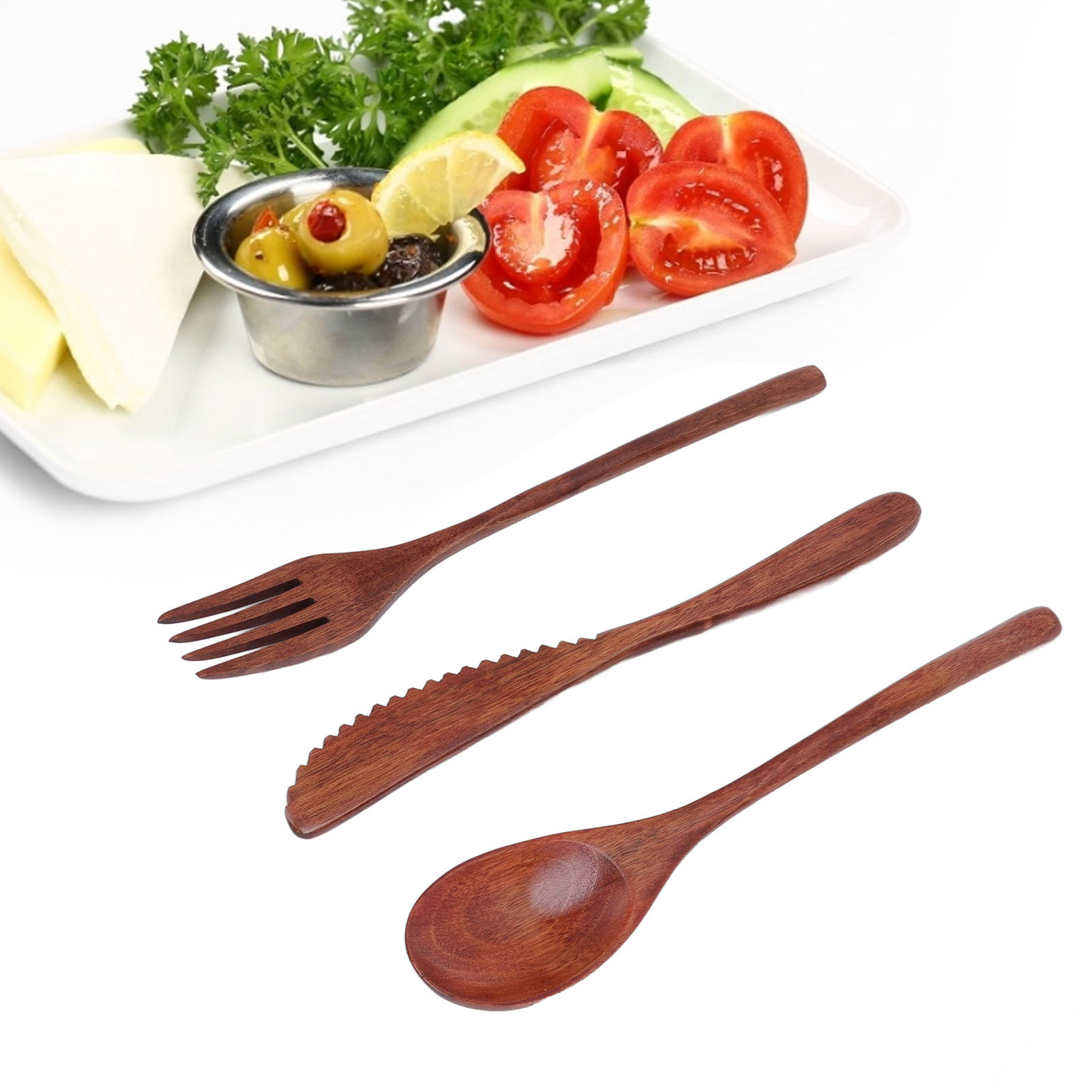 3-teiliges Holzbesteckset (löffel, Gabel Und Messer), Holzgeschirr, Küchenbesteckset Aus Holz.