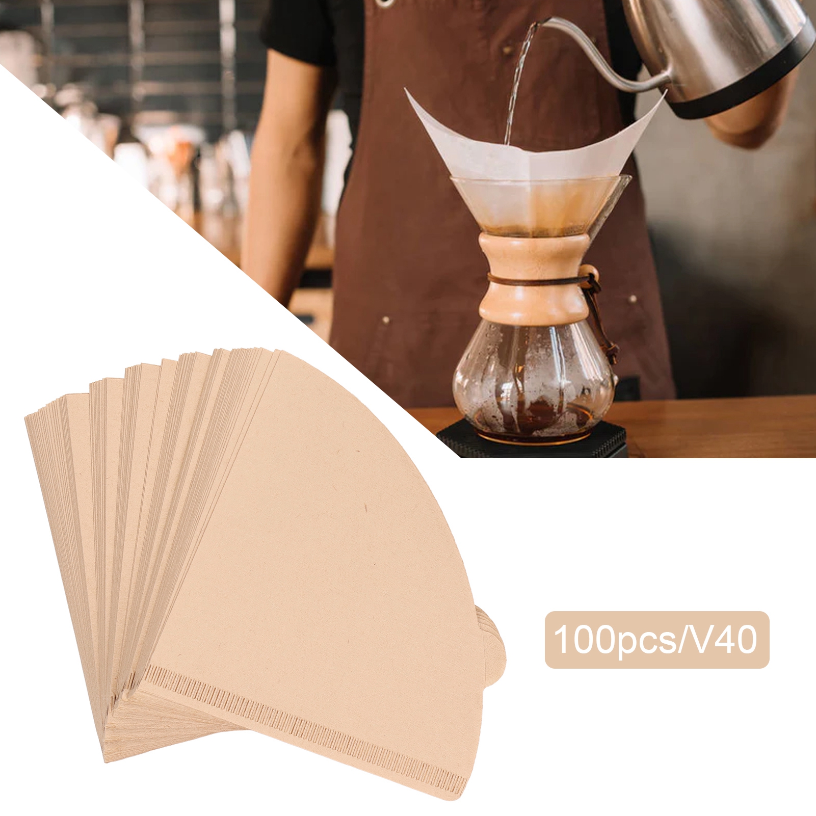 Packung Mit 100 Konischen Kaffeefiltern Mit Griffen, Kaffeefilter Aus Naturpapier, V40