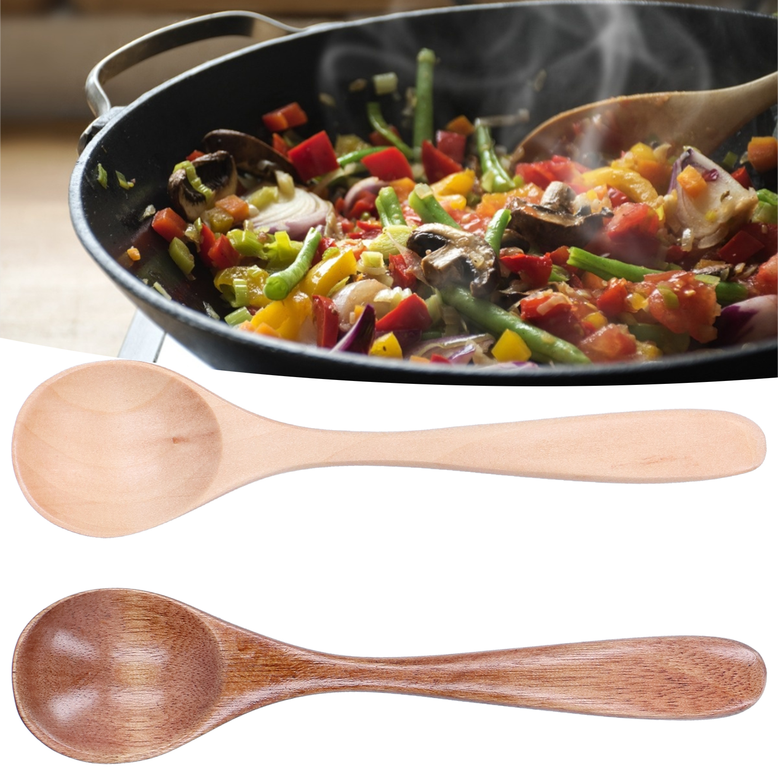 Set Aus 2 Holzlöffeln Mit Gebogenen Griffen, Kleine Rührlöffel Für Die Küche Zu Hause Und Im Restaurant.