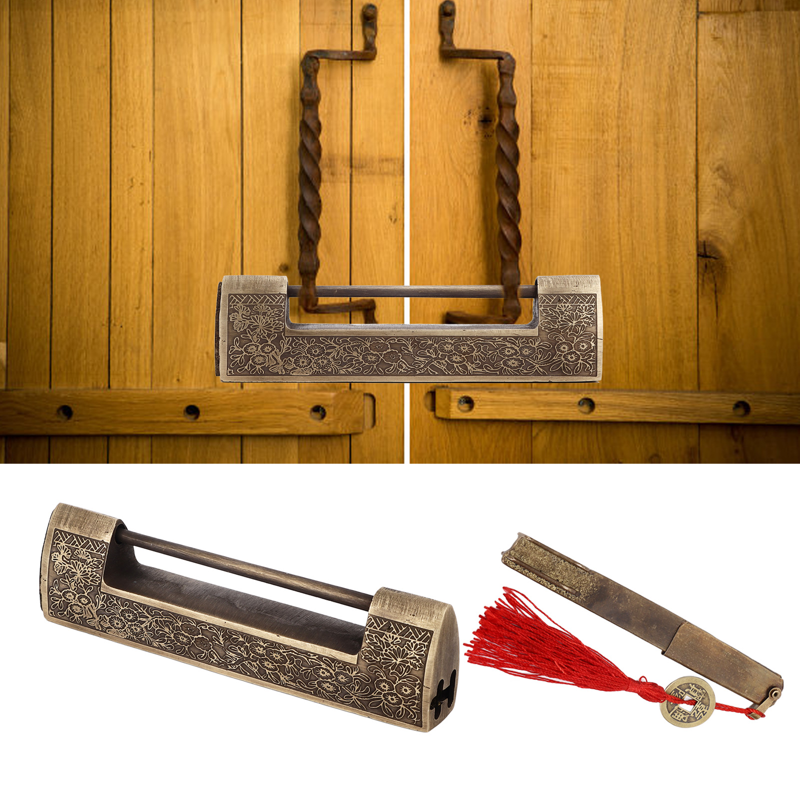 Antikes Vorhängeschloss Aus Reinem Kupfer, Horizontal Öffnendes Vorhängeschloss, Traditioneller Chinesischer Schlosskopf, Schloss, Hochzeitsgeschenk, Kupfervorhängeschloss Für Mahagonimöbel