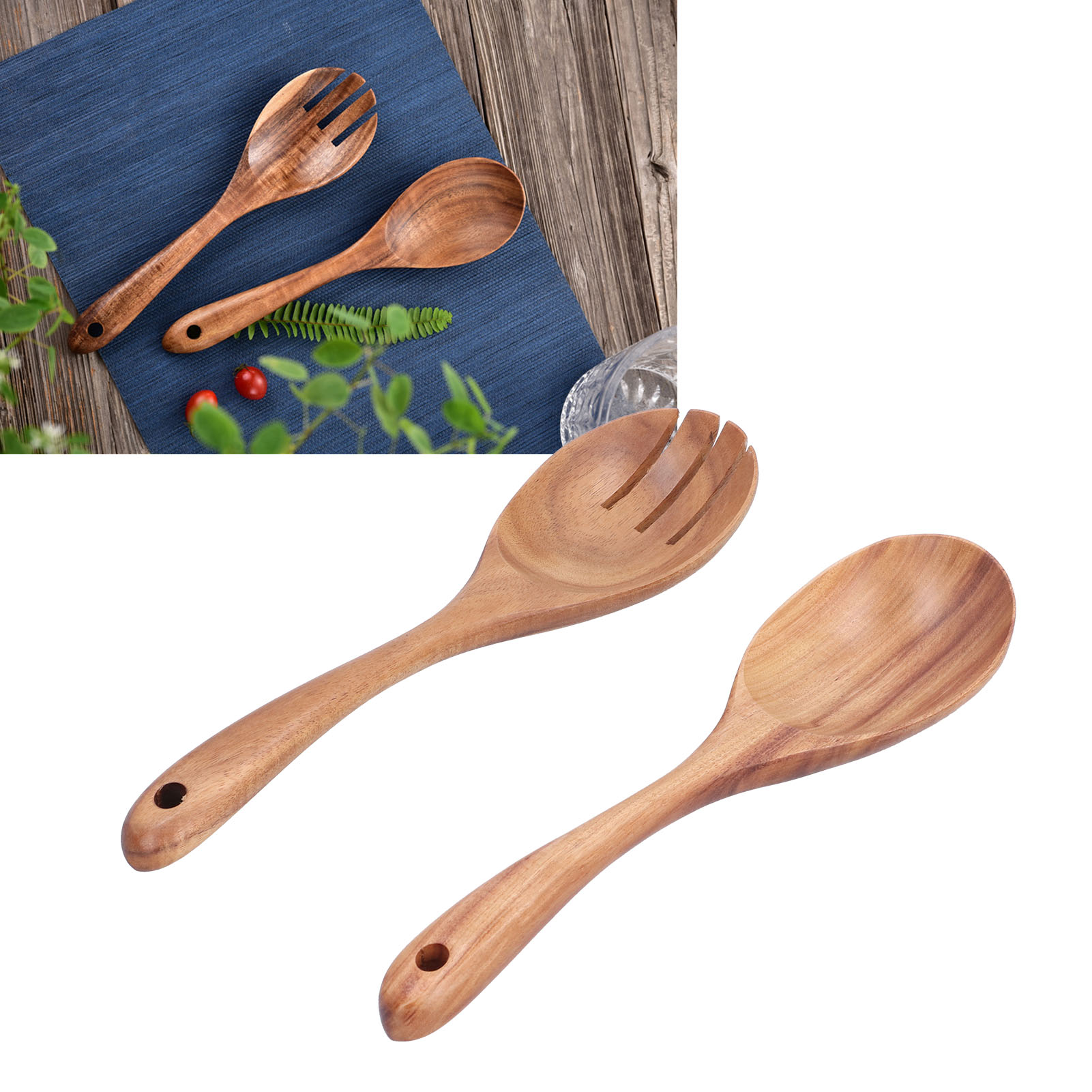 Set Aus 2 Holzlöffeln Und -gabeln Zum Mischen, Ideal Für Zuhause, Küche, Schule, Büro Und Partys.