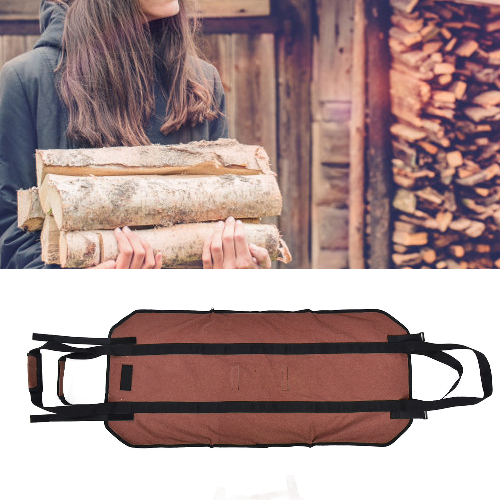 Großer, Vielseitig Verwendbarer Holzsack Aus Oxford-gewebe, Braun, Ideal Zum Transportieren Von Brennholz Und Zur Lagerung Von Holz Im Garten.