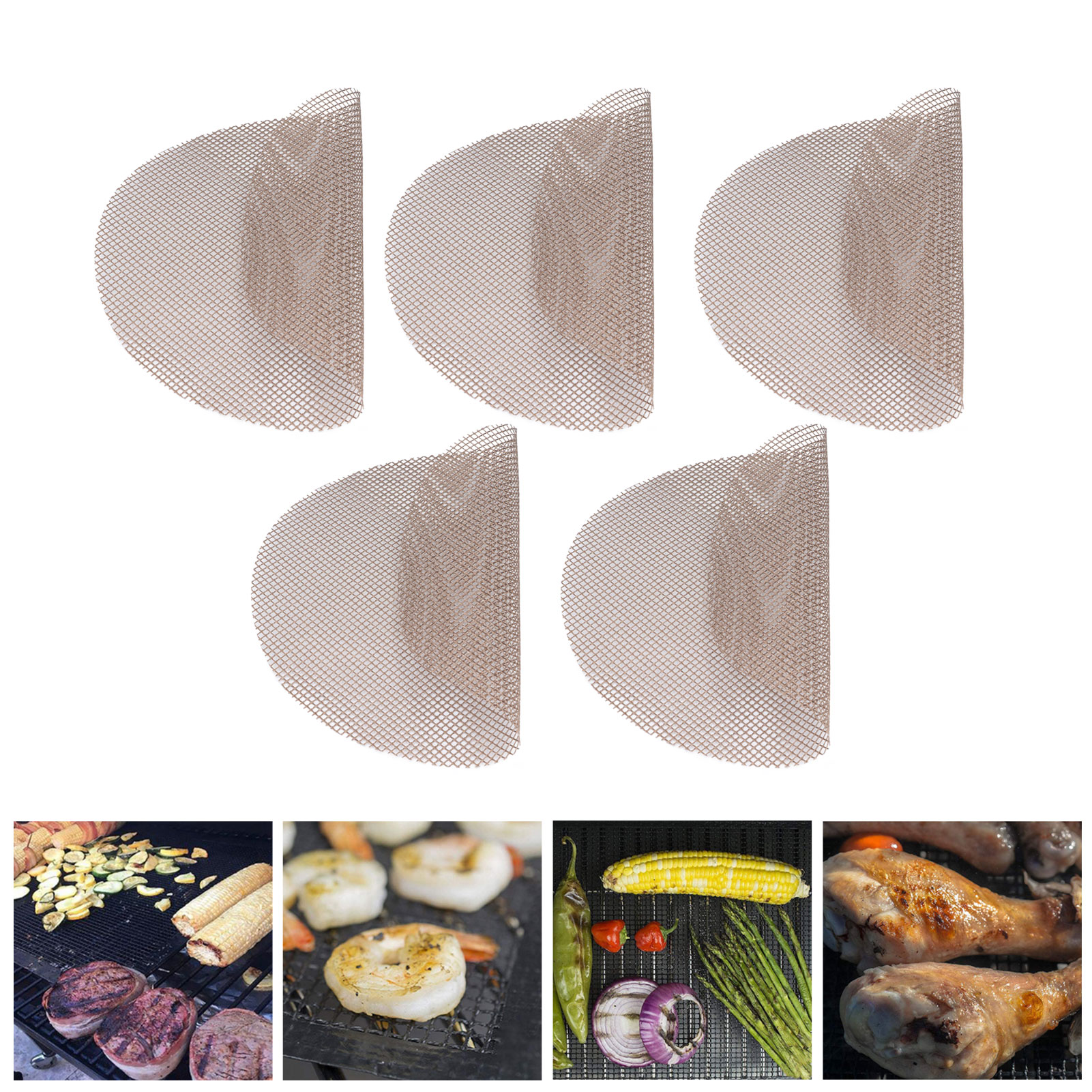 Runde Grillmatte, 36 Cm Durchmesser, Hitzebeständig, Wiederverwendbar, Antihaftbeschichtet, Für Grills Und Pizzen, Braun.