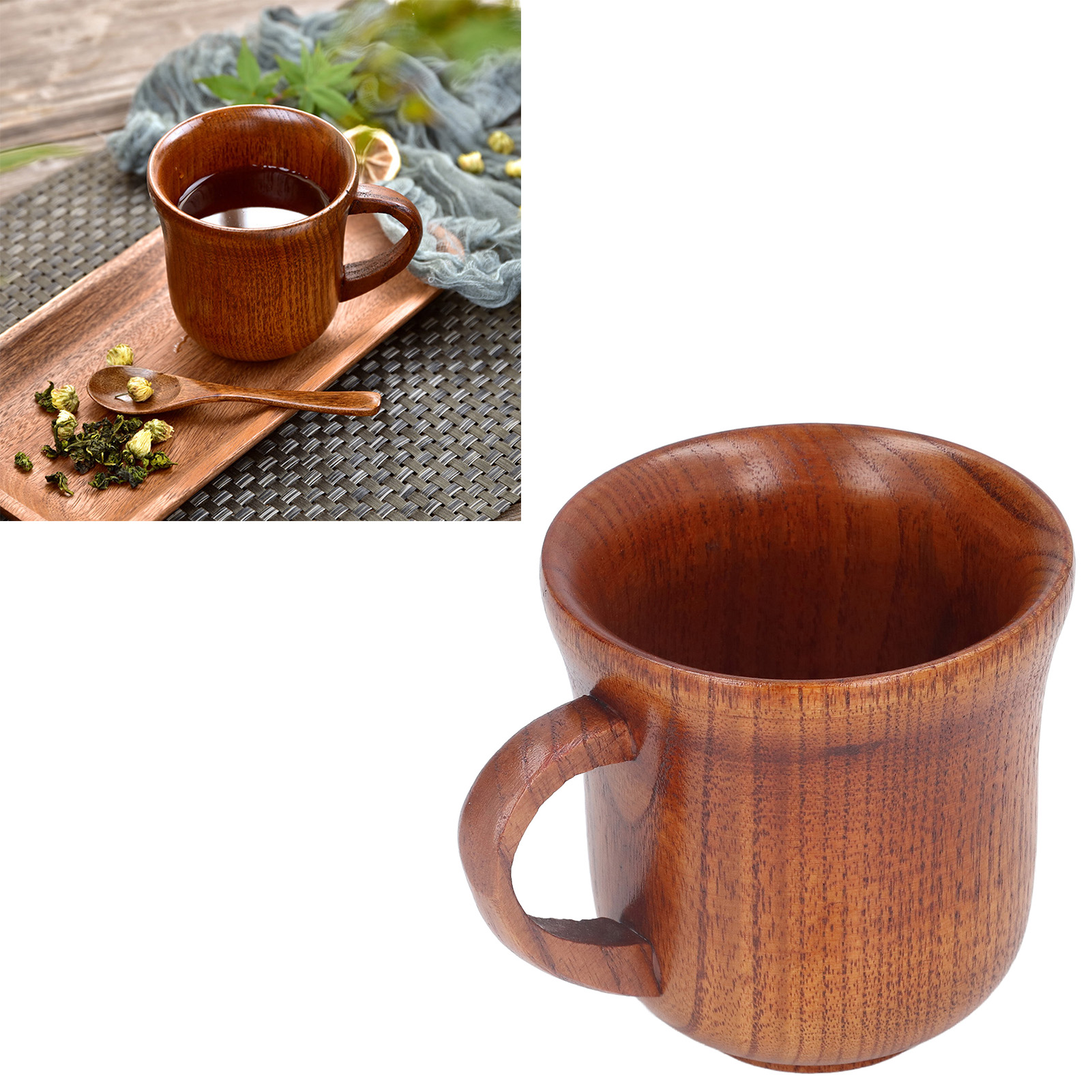 Kreativer Und Japanisch Anmutender Holzbecher Im Retro-stil, Kaffee-/teetasse Aus Jujube-holz, Hitzebeständig, Mit Henkel, 300 Ml