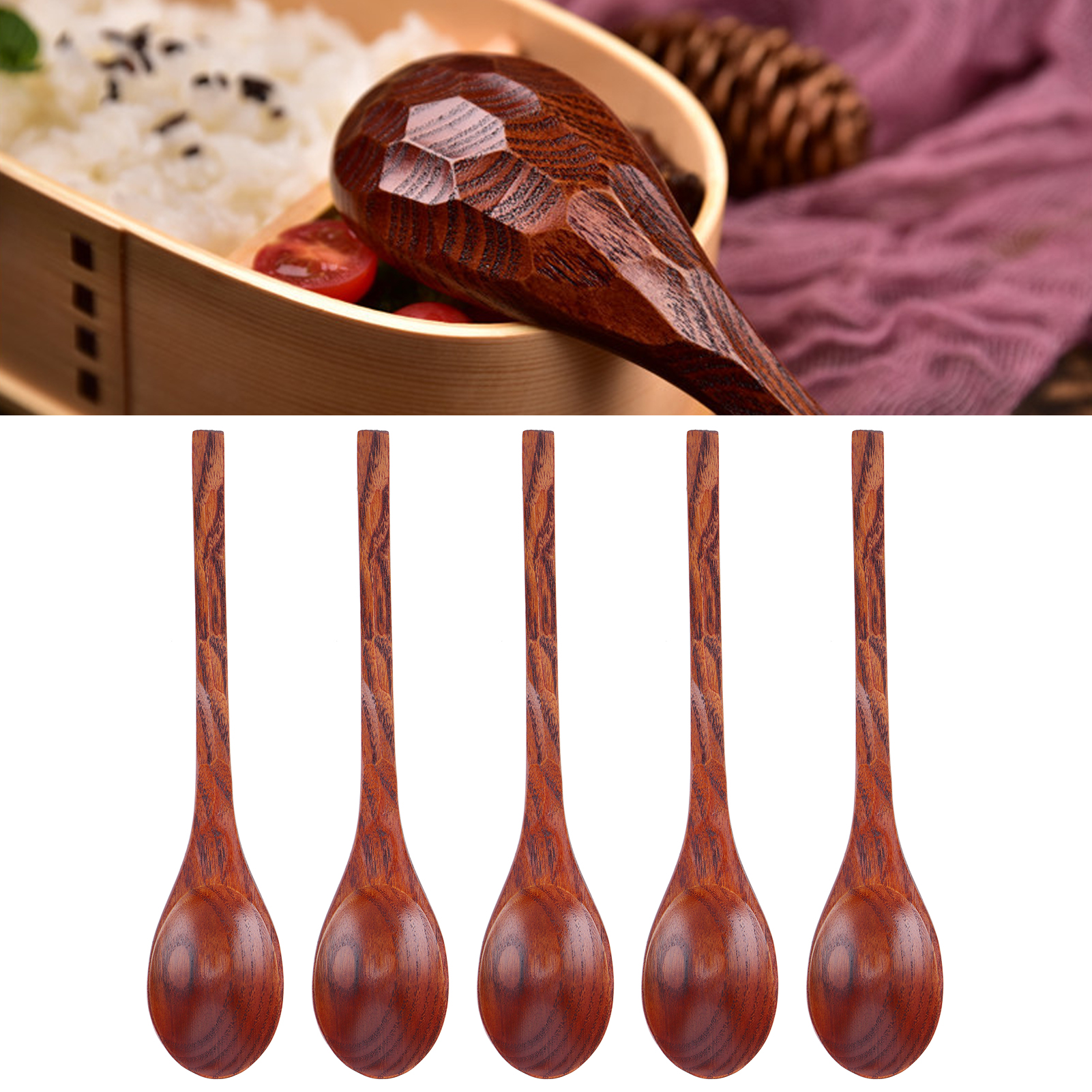 Set Mit 5 Japanischen Suppenlöffeln Aus Holz Mit Langen Griffen - Küchen- Und Essgeschirr