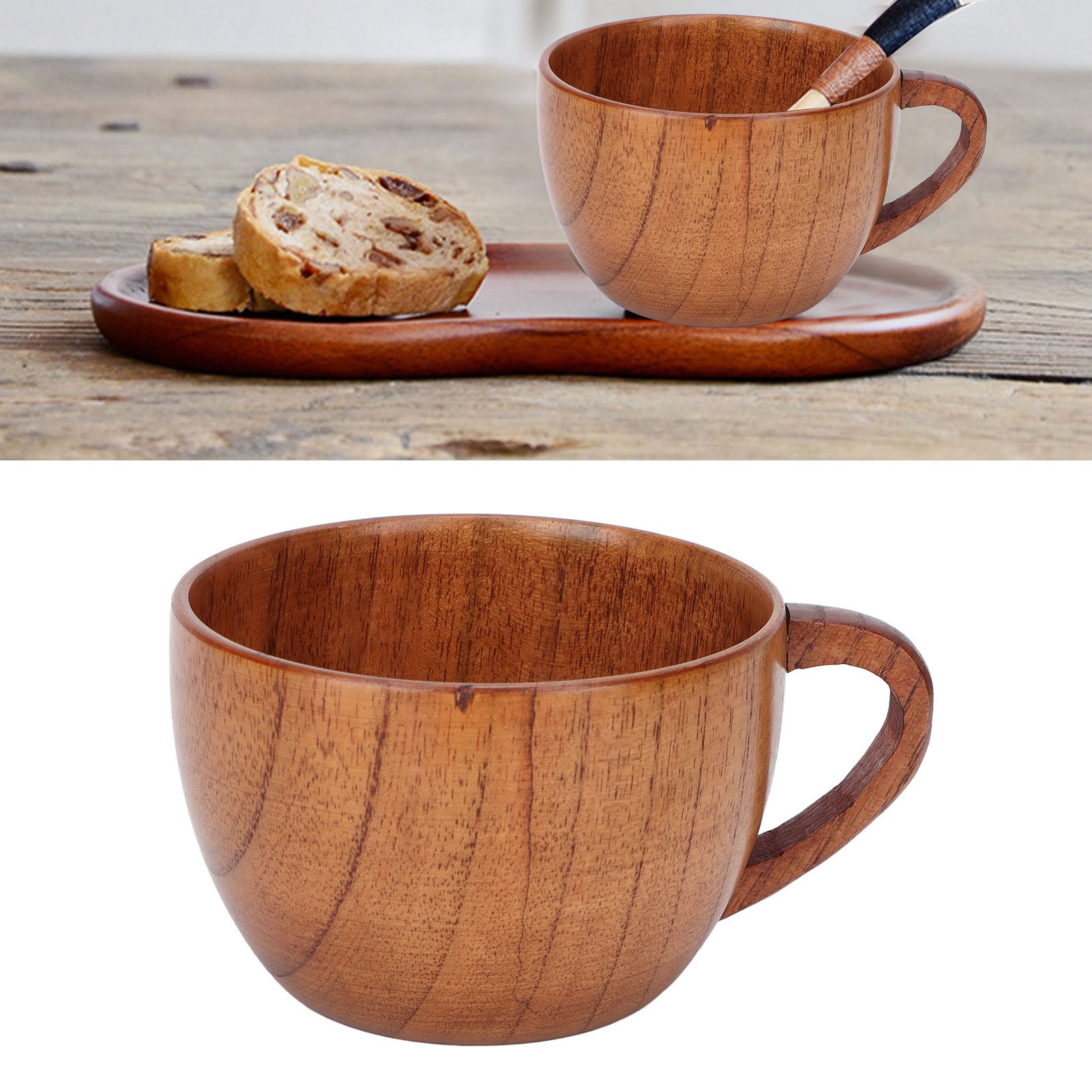 Schlichter Kaffeebecher Aus Holz Mit Henkel, Flacher Wasserbecher Aus Jujubenholz, Kreativer Minimalistischer Becher Aus Massivholz