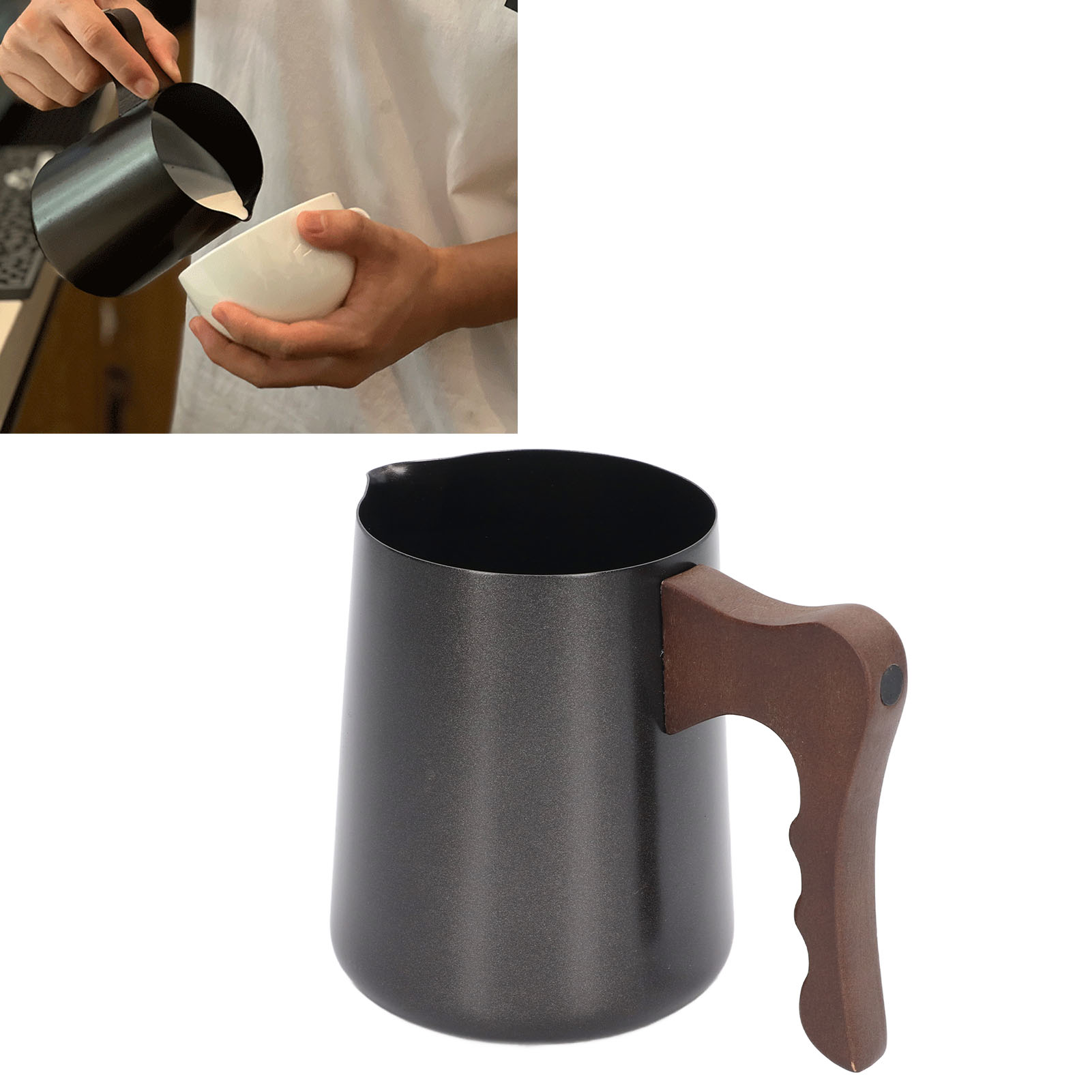 600-ml-kaffeekanne Aus Edelstahl Mit Buchenholzgriff, Ausguss In Adlerform, Kaffeeschaumschale Und Braunem Griff