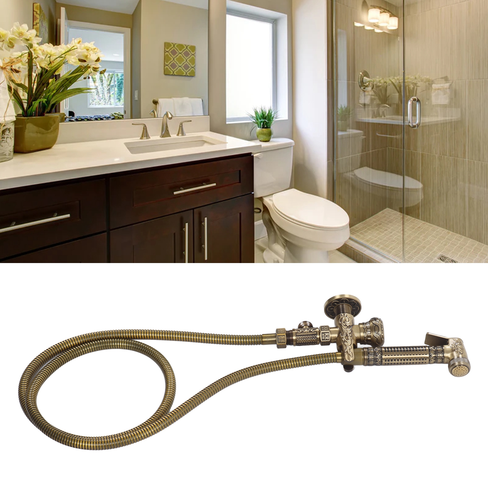 Badezimmer-set Mit Antiker Messing-handbrause, Einhebel-badarmatur Und Hochdruck-badarmatur