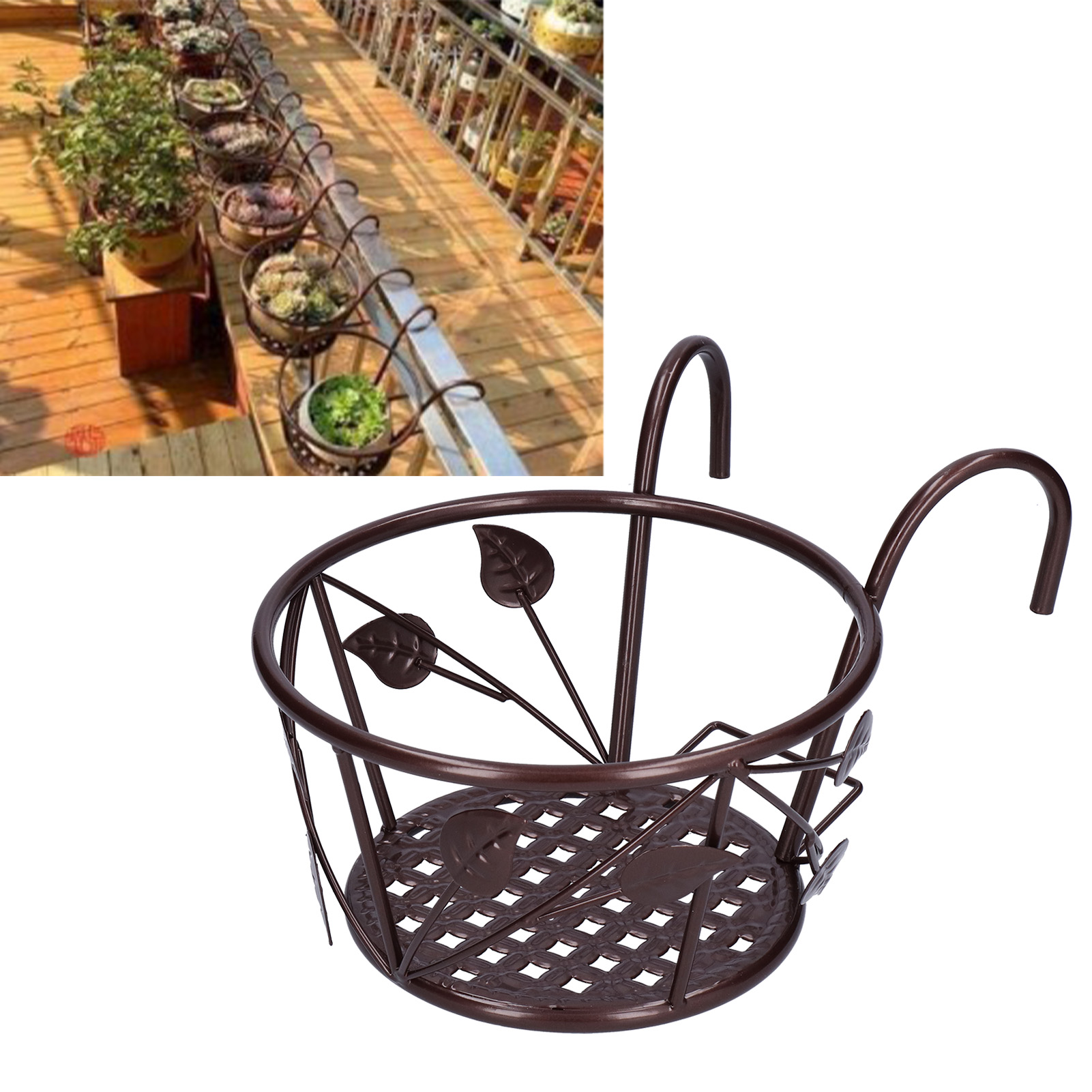 Hängender Blumenständer Für Blumentöpfe, Pflanzenständer Für Den Außenbereich, Zur Befestigung An Einem Geländer, Für Balkon, Terrasse Oder Garten. Bronze.