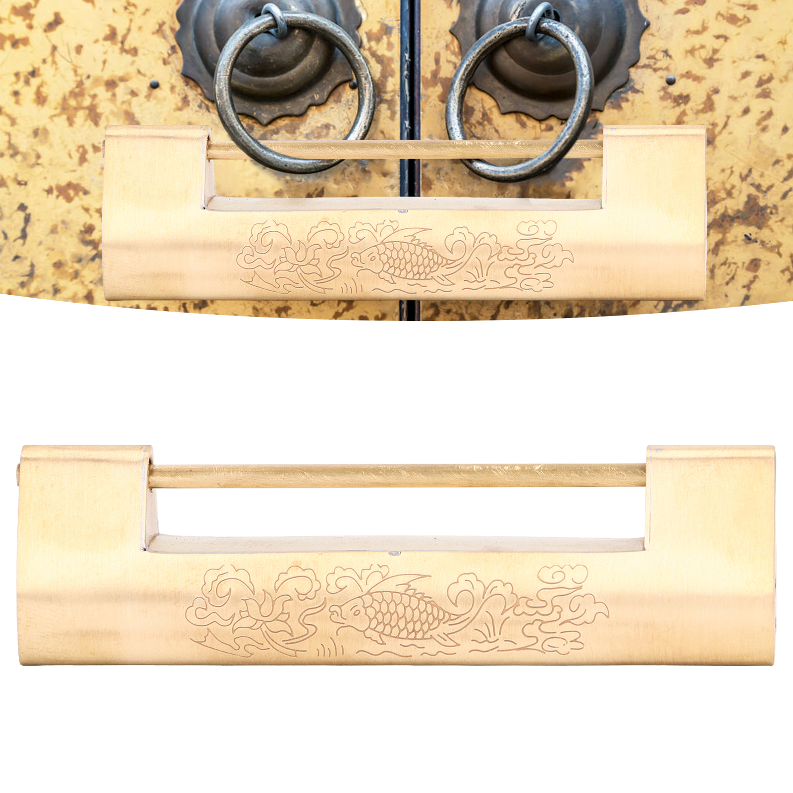 Antikes Bronzeschloss Mit Fischmotiv, 8 Cm Lochabstand, Chinesischer Schlosskopf, Kleines Antikes Bronzeschloss, Antikes Kissenförmiges Vorhängeschloss Mit Horizontaler Öffnung