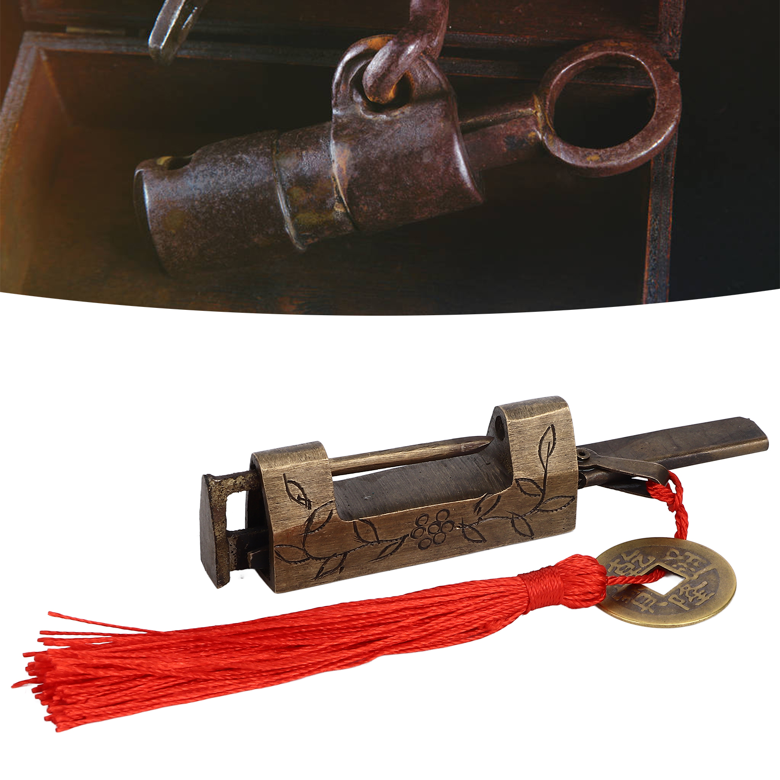 Vorhängeschlösser Aus Reinem Kupfer Im Antikstil, Vorhängeschlösser Im Chinesischen Stil, Antike Vorhängeschlösser Mit Horizontaler Öffnung, Antike Riegelschlösser, Retro-vorhängeschlösser Aus Gegosse