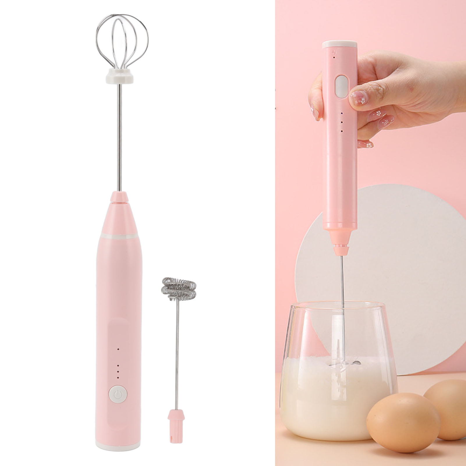 Elektrischer Eierquirl, Kabelloser Milchaufschäumer, Multifunktionaler Elektrischer Usb-milch-/kaffeeaufschäumer Mit Zwei Aufsätzen, Rosa.