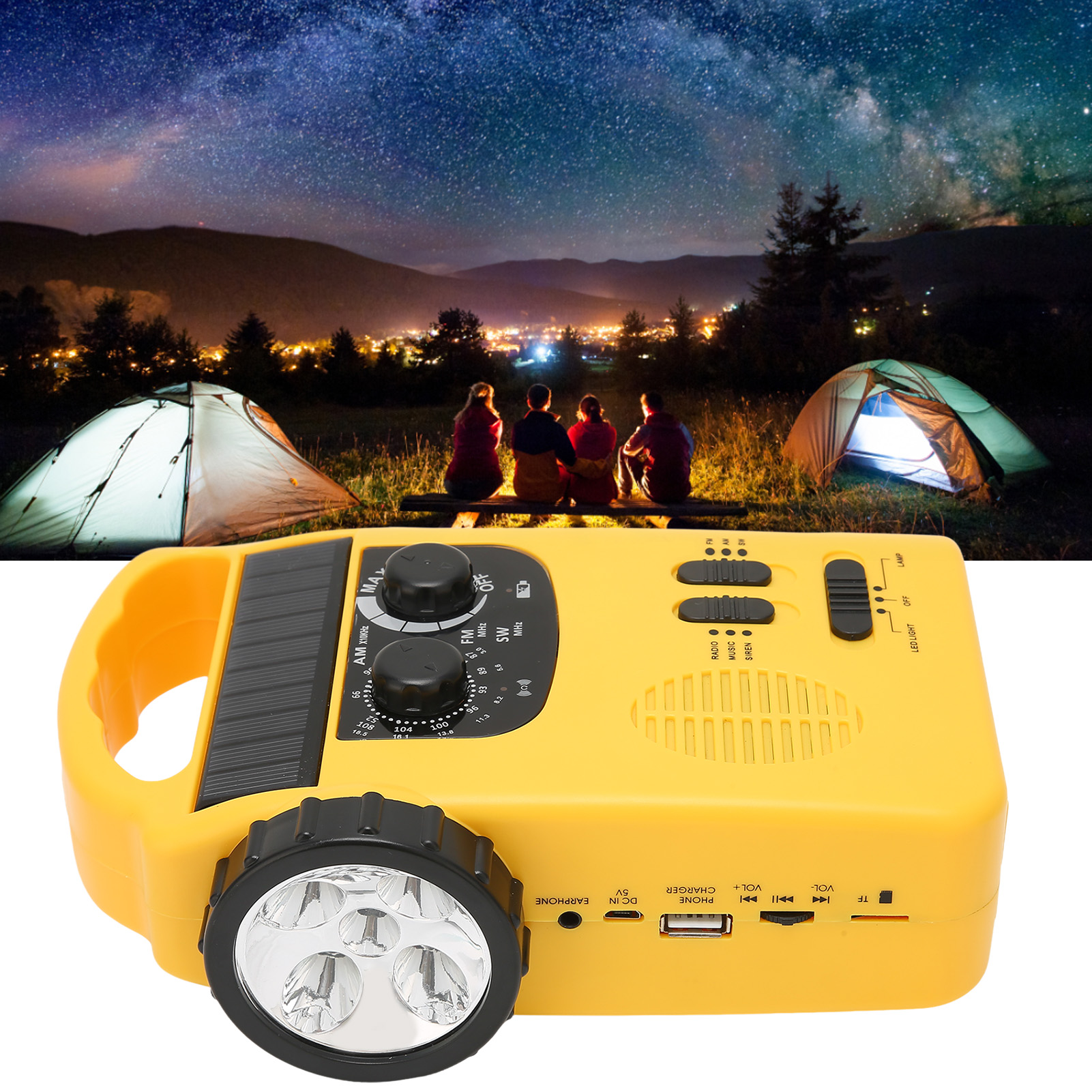 Multifunktionales Am/fm/sw-radio Mit Solar- Und Handkurbelantrieb, Handkurbel-taschenlampe, Led-lampe Und Leselampe, Tf-kartensteckplatz, Mp3-musikplayer, Tragbares Notfallradio Mit Außenalarm, Gelb.