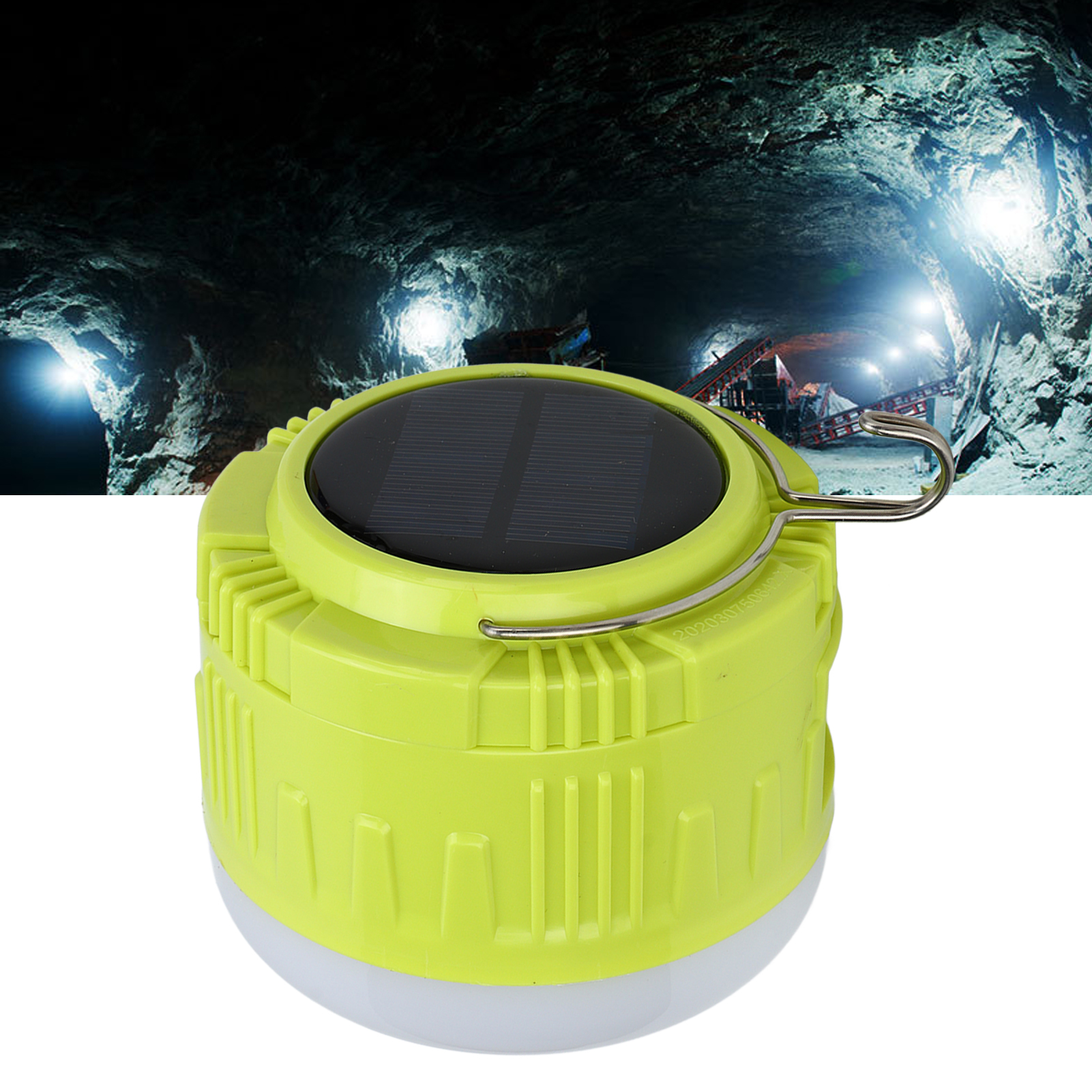 Wiederaufladbare Led-solar-campinglampe Mit Haken, Gelb, Für Zelt Oder Outdoor-einsatz.